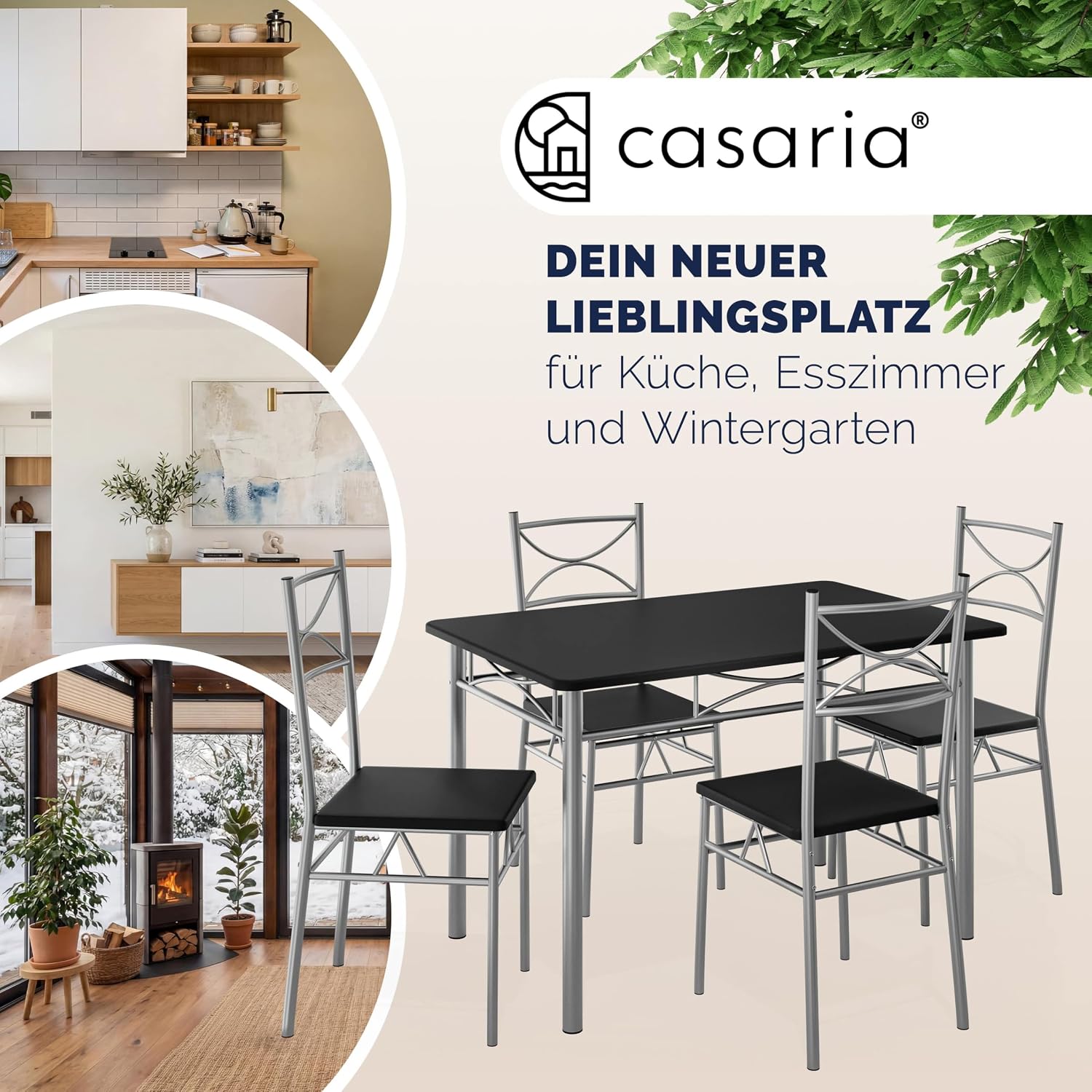 Casaria® Esstisch mit 4 Stühlen Holz 5-TLG Set Metall 110x70cm Industrial Esszimmer Küche Stühle Tisch Möbel Essgruppe Sitzgruppe Paul Schwarz — Ansicht 2