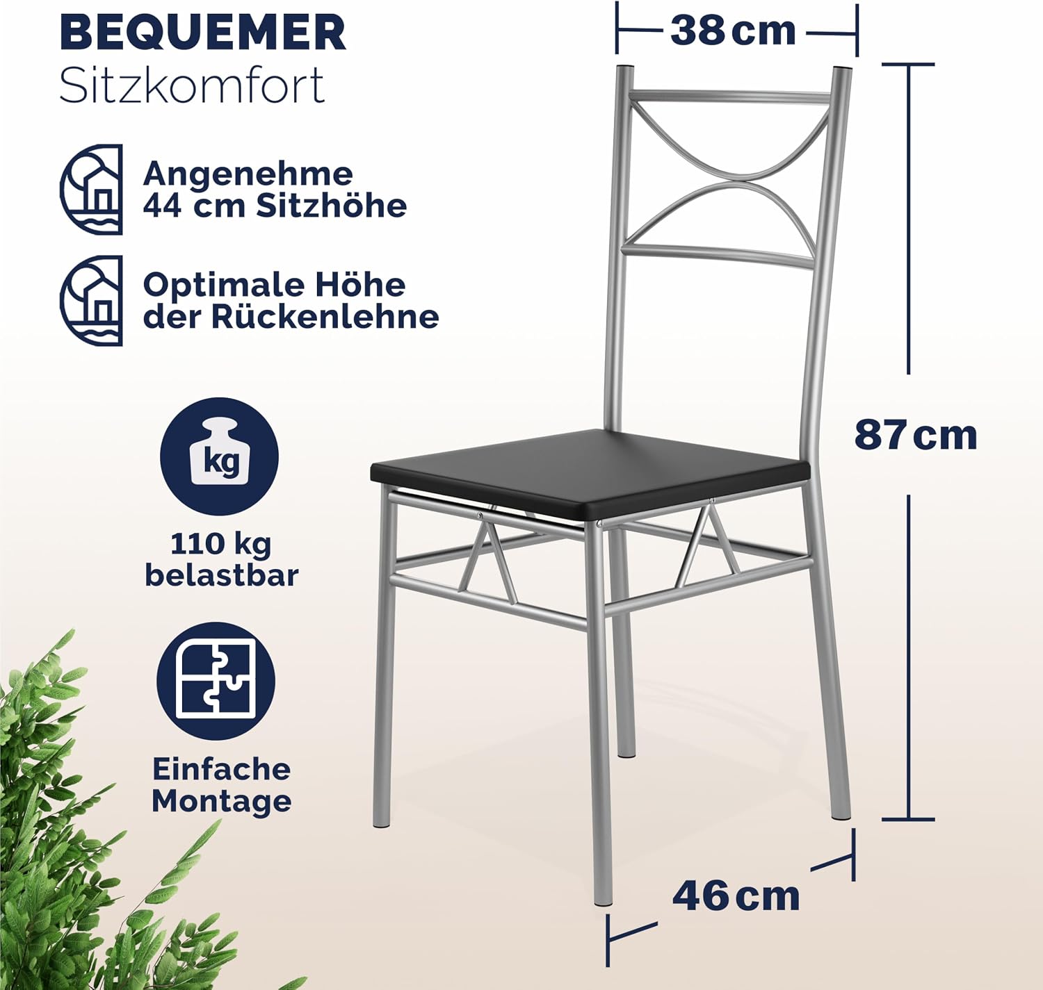 Casaria® Esstisch mit 4 Stühlen Holz 5-TLG Set Metall 110x70cm Industrial Esszimmer Küche Stühle Tisch Möbel Essgruppe Sitzgruppe Paul Schwarz — Ansicht 4