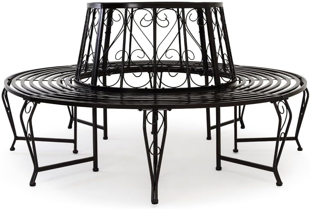 Casaria® Gartenbank Sitzbank Ø160cm Metall Pulverbeschichtet Wetterfest 320kg Belastbar Rundbank Fußschutz Garten Baum Bank Vintage Schwarz
