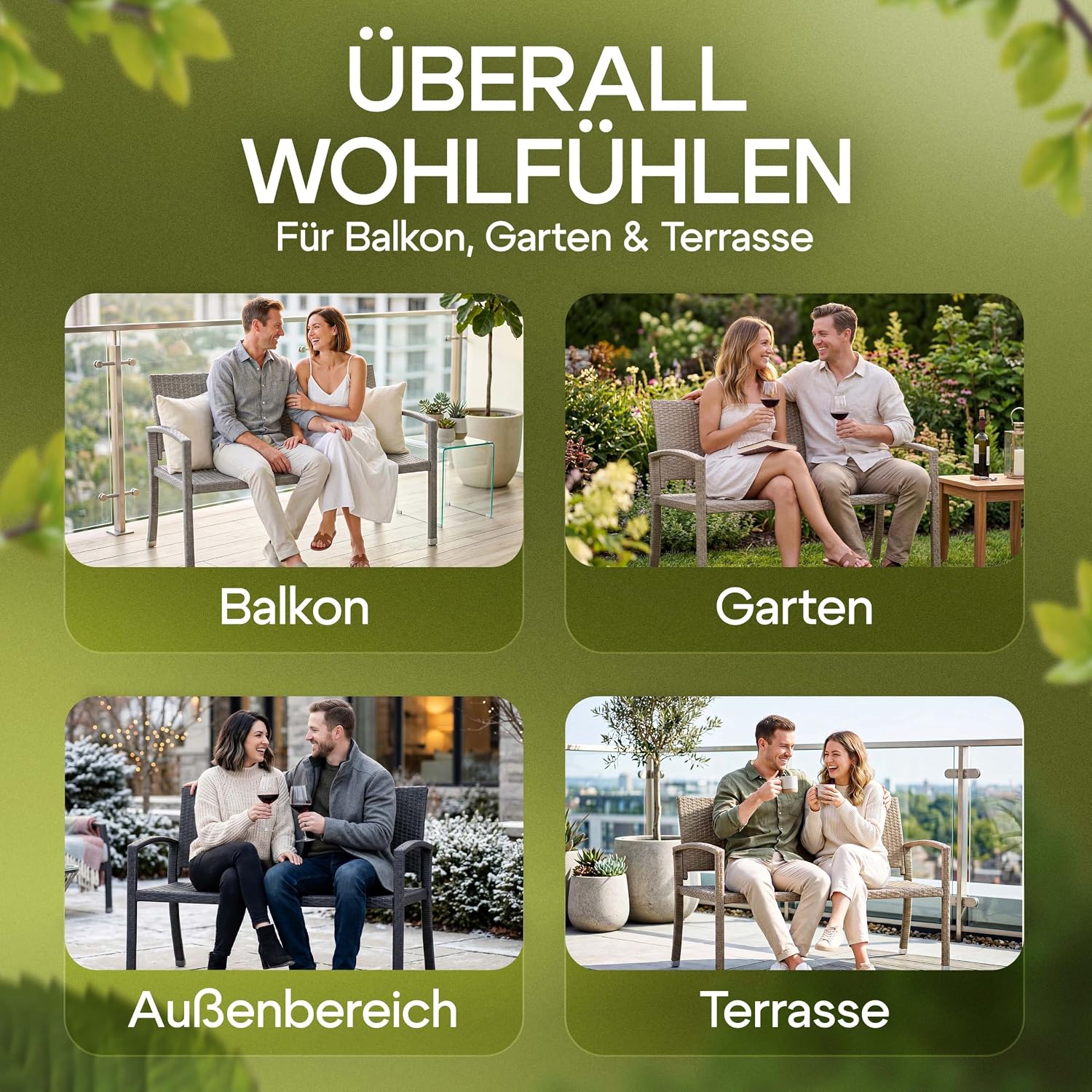 Casaria® Gartenbank Sitzbank Wetterfest Kunststoff 320kg Belastbarkeit Rückenlehne 122x58cm Garten Balkon Terrasse Bank Ergonomisch Polyrattan Creme — Ansicht 6