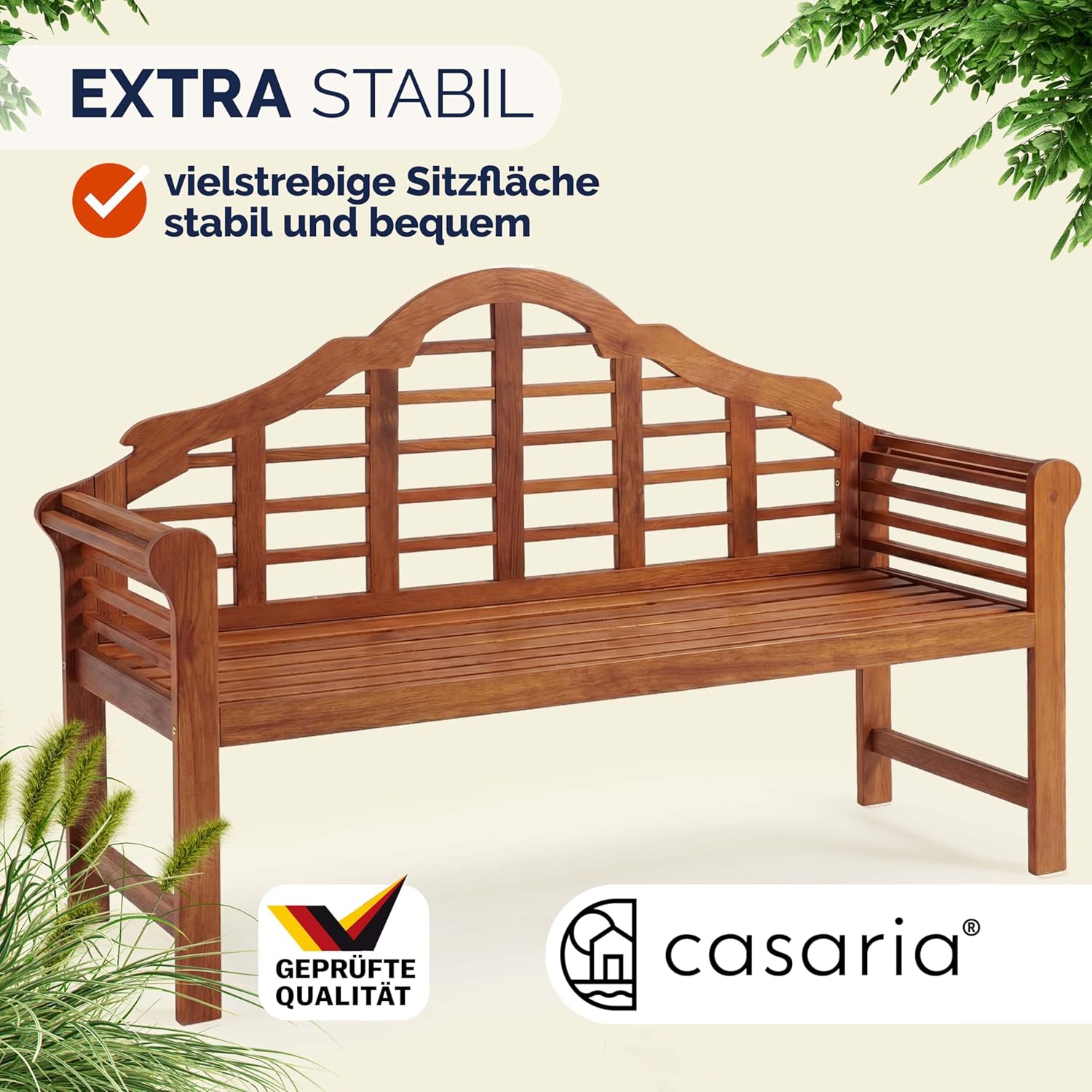 Casaria® Gartenbank Wetterfest Holz FSC®-Zertifiziert 320kg Belastbar 2-Sitzer Armlehne Rückenlehne 135x56cm Garten Balkon Holzbank Eukalyptus Braun — Ansicht 6