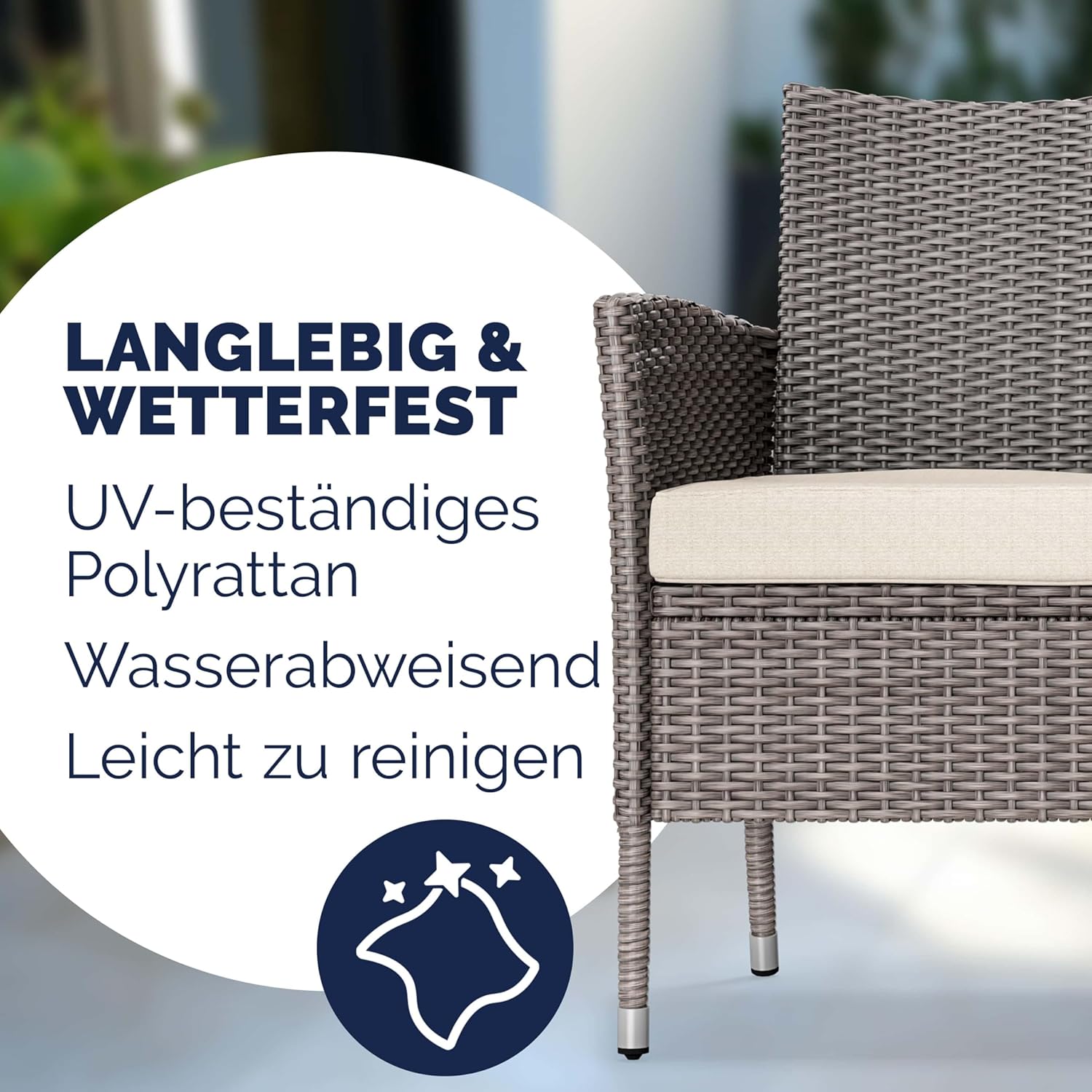 Casaria® Gartenbank Wetterfest Polyrattan Tisch Auflagen 320kg Belastbarkeit UV-beständig Garten Balkon Bank Möbel Sitzbank 2-Sitzer 143x55x88cm Creme — Ansicht 3
