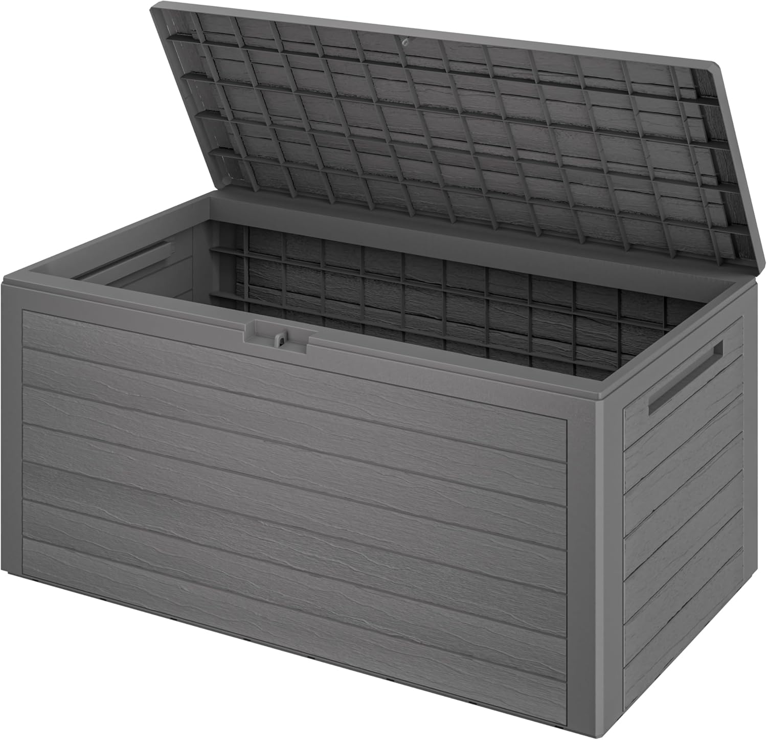 Casaria® Gartenbox 280L UV-beständig Griffmulden Verschlussvorrichtung Balkon Terrasse Wohnzimmer Wintergarten Box Kissenbox 116x43cm Holz-Optik Grau