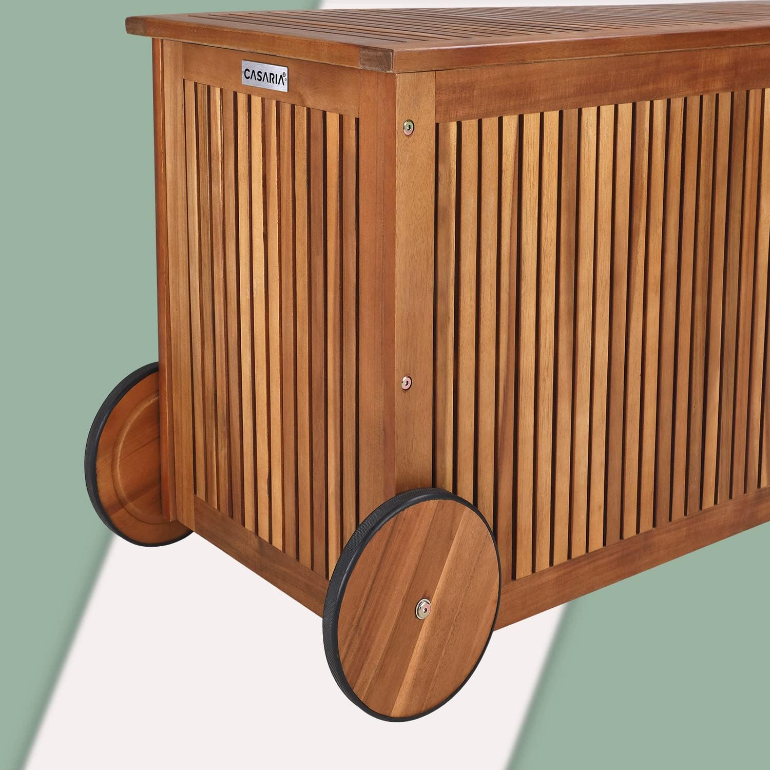 Casaria® Gartenbox Holz 350L Deckel 160kg belastbar Räder Griff Innenplane Ablaufkante Garten Stauraum Box Auflagenbox Akazie Wetterfest 117x52cm — Ansicht 6