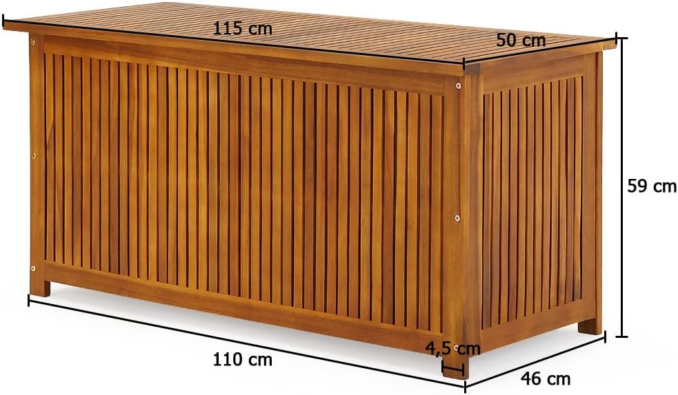 Casaria® Gartenbox Holz Akazie 205L Deckel 160kg Belastbarkeit Wetterfest Auflagenbox Aufbewahrungsbox Garten Balkon Wintergarten Sitztruhe 115x50cm — Ansicht 5