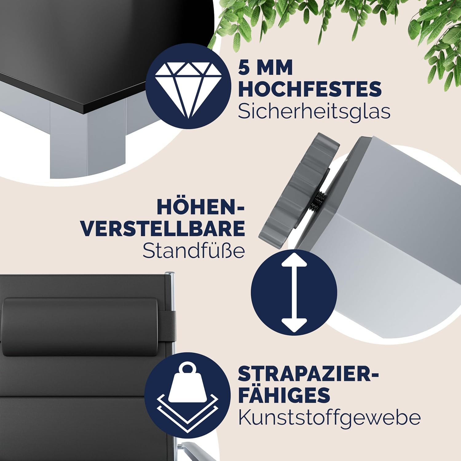 Casaria® Gartenmöbel Set 4 Stühle Klappbar mit Gartentisch Alu inkl. Kopfkissen 8-Fach verstellbare Rückenlehne 90x90cm Wetterfest Outdoor Terrasse Balkon Sitzgruppe Silber — Ansicht 6