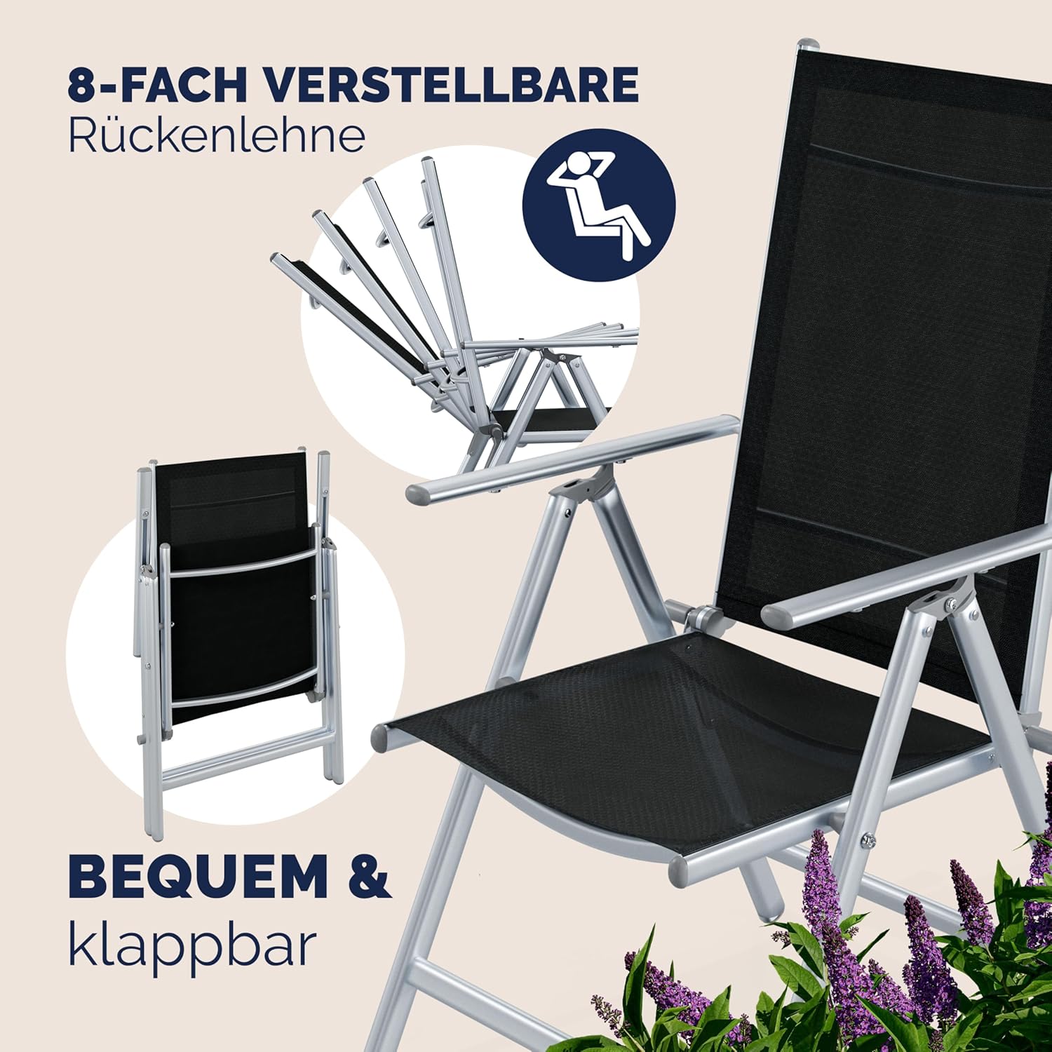 Casaria® Gartenmöbel Set 6 Stühle mit Tisch 150x90cm Aluminium Sicherheitsglas Wetterfest Klappbar Modern Terrasse Balkon Möbel Sitzgruppe Garnitur Bern — Ansicht 3