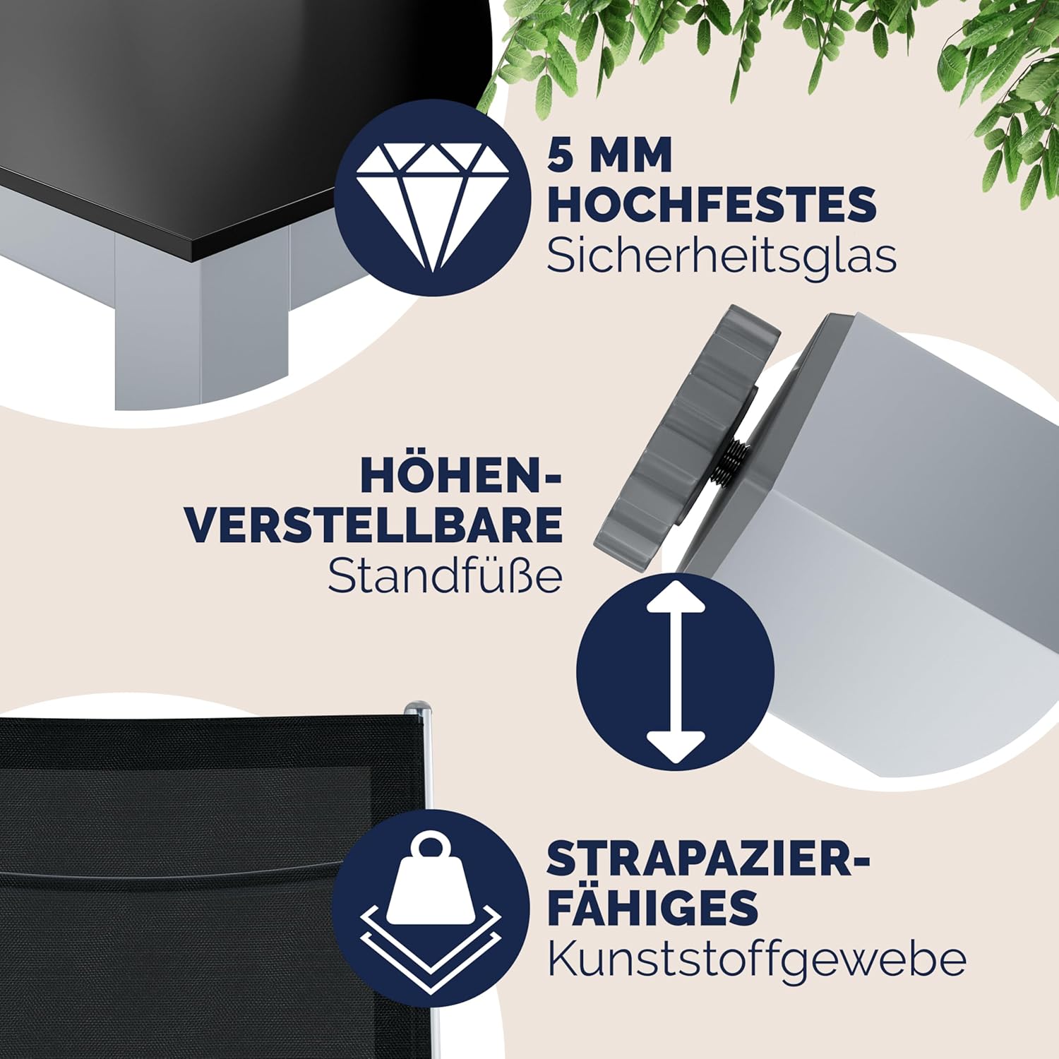 Casaria® Gartenmöbel Set 6 Stühle mit Tisch 150x90cm Aluminium Sicherheitsglas Wetterfest Klappbar Modern Terrasse Balkon Möbel Sitzgruppe Garnitur Bern — Ansicht 4
