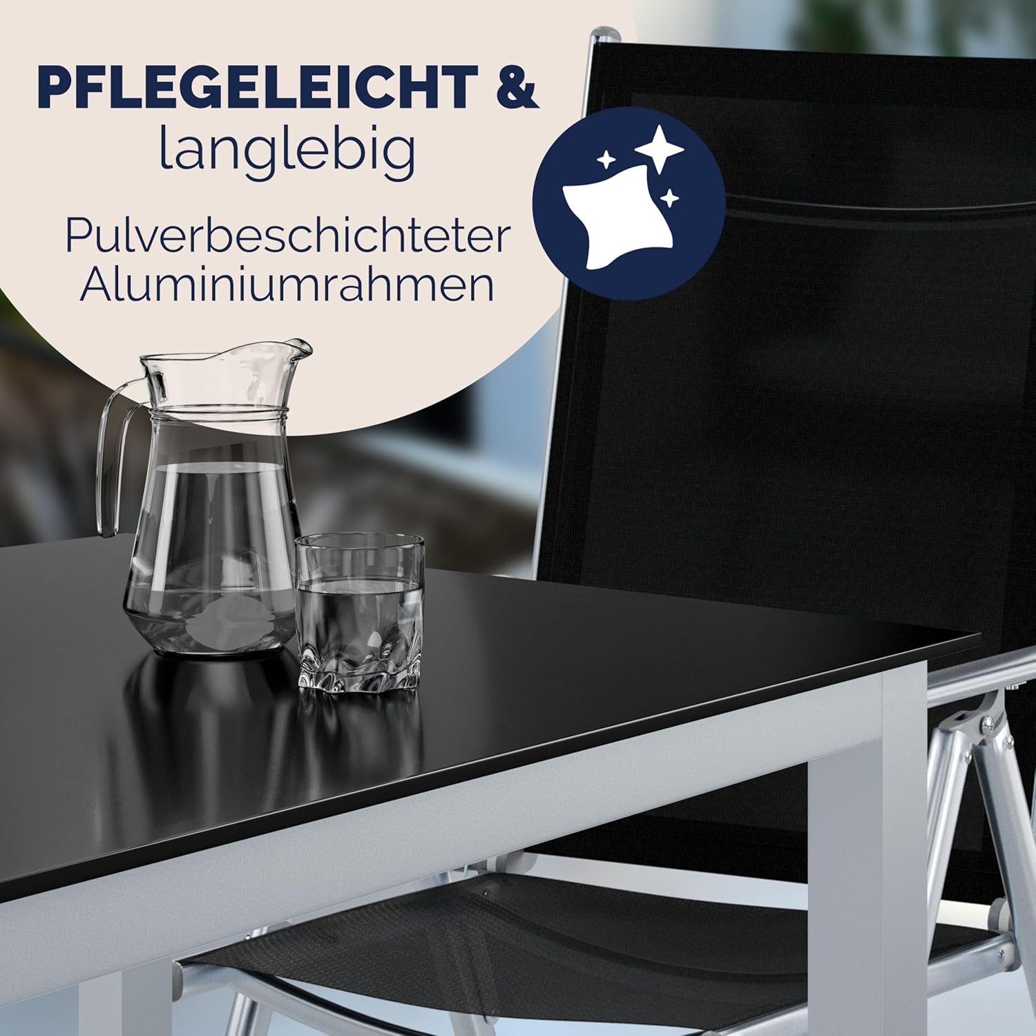 Casaria® Gartenmöbel Set 6 Stühle mit Tisch 150x90cm Aluminium Sicherheitsglas Wetterfest Klappbar Modern Terrasse Balkon Möbel Sitzgruppe Garnitur Bern — Ansicht 5