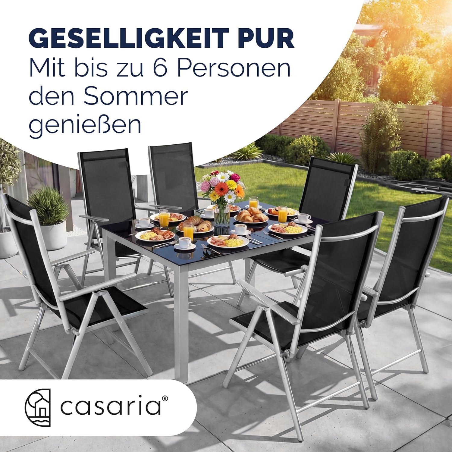 Casaria® Gartenmöbel Set 6 Stühle mit Tisch 150x90cm Aluminium Sicherheitsglas Wetterfest Klappbar Modern Terrasse Balkon Möbel Sitzgruppe Garnitur Bern — Ansicht 6