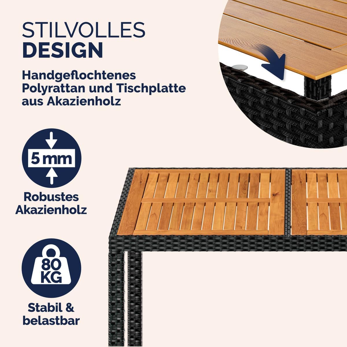 Casaria® Gartenmöbel Set 8 Stühle inkl. 7cm Auflagen extra Breit mit Tisch 190x90cm Outdoor Terrassenmöbel Wetterfest Polyrattan Akazie Holz Essgruppe Garten Balkon Lounge — Ansicht 2