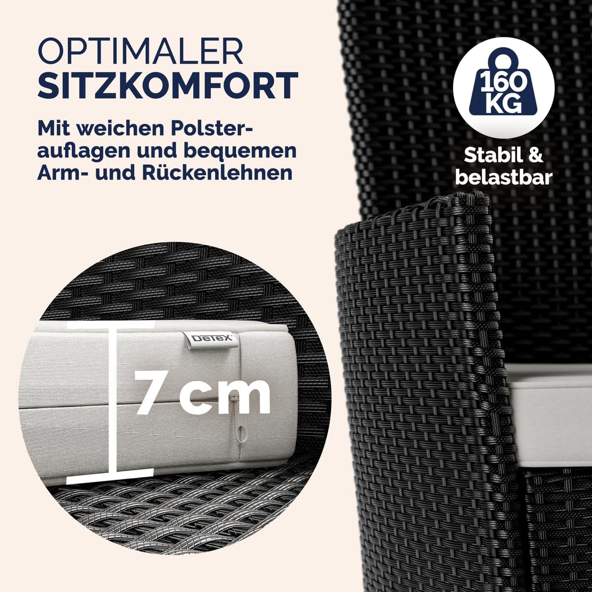 Casaria® Gartenmöbel Set 8 Stühle inkl. 7cm Auflagen extra Breit mit Tisch 190x90cm Outdoor Terrassenmöbel Wetterfest Polyrattan Akazie Holz Essgruppe Garten Balkon Lounge — Ansicht 4
