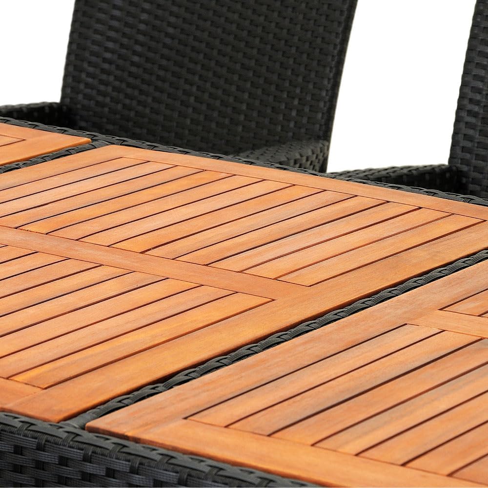 Casaria® Gartenmöbel Set 8 Stühle inkl. 7cm Auflagen extra Breit mit Tisch 190x90cm Outdoor Terrassenmöbel Wetterfest Polyrattan Akazie Holz Essgruppe Garten Balkon Lounge — Ansicht 6