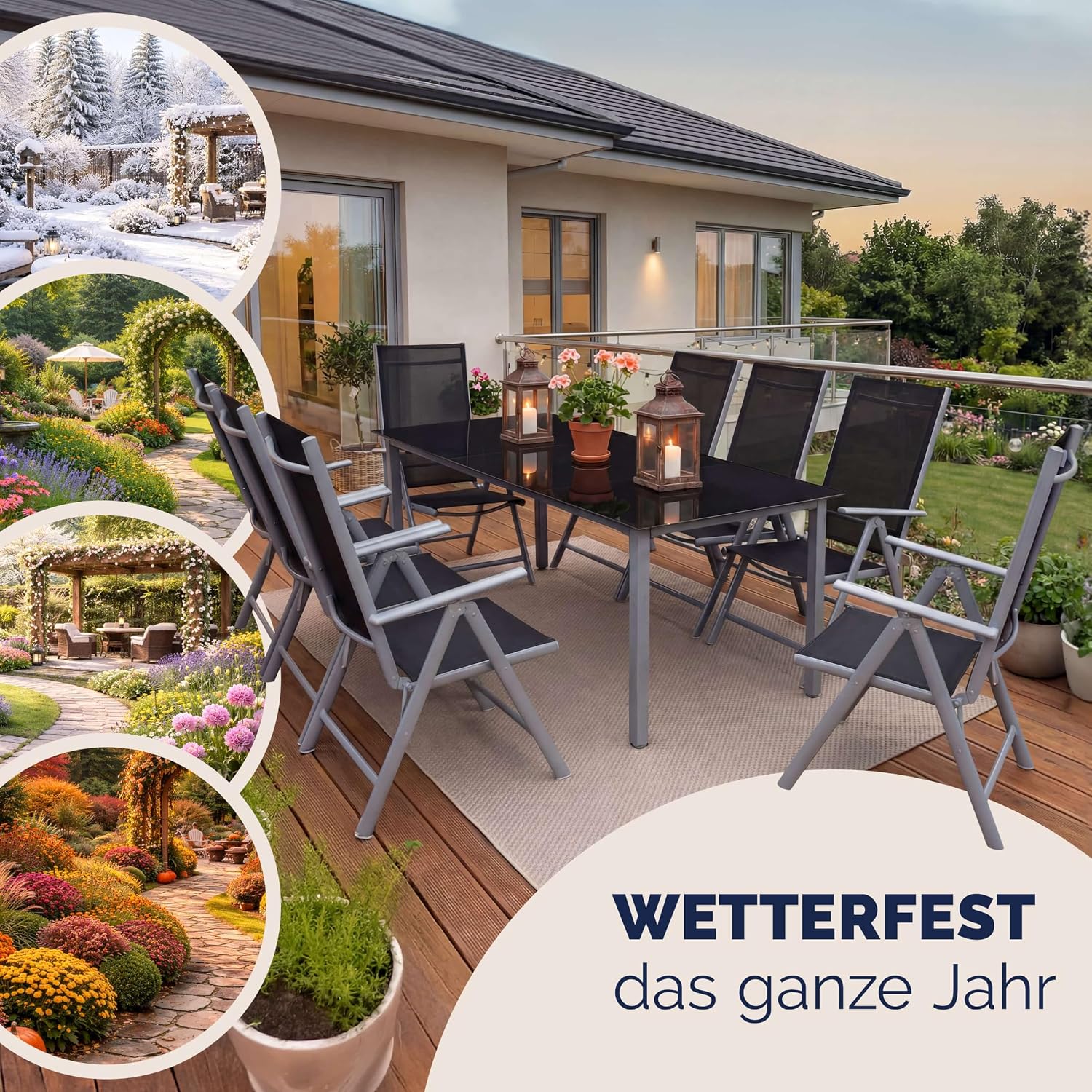 Casaria® Gartenmöbel Set 8 Stühle mit Tisch 190x90cm Aluminium Sicherheitsglas Wetterfest Klappbar Modern Terrasse Balkon Möbel Sitzgruppe Garnitur Bern — Ansicht 6