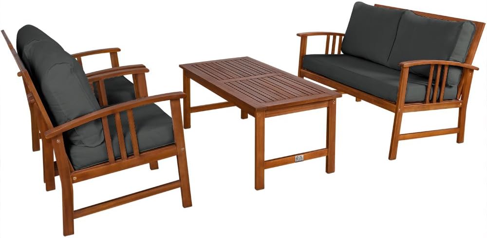 Casaria® Gartenmöbel Set Atlas Holz FSC®-Zertifiziert wetterfest 300kg Belastbarkeit Tisch Sessel Auflagen Garten Terrasse Möbelset Akazie Anthrazit — Ansicht 6