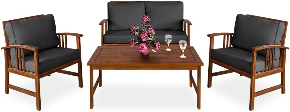 Casaria® Gartenmöbel Set Atlas Holz FSC®-Zertifiziert wetterfest 300kg Belastbarkeit Tisch Sessel Auflagen Garten Terrasse Möbelset Akazie Anthrazit