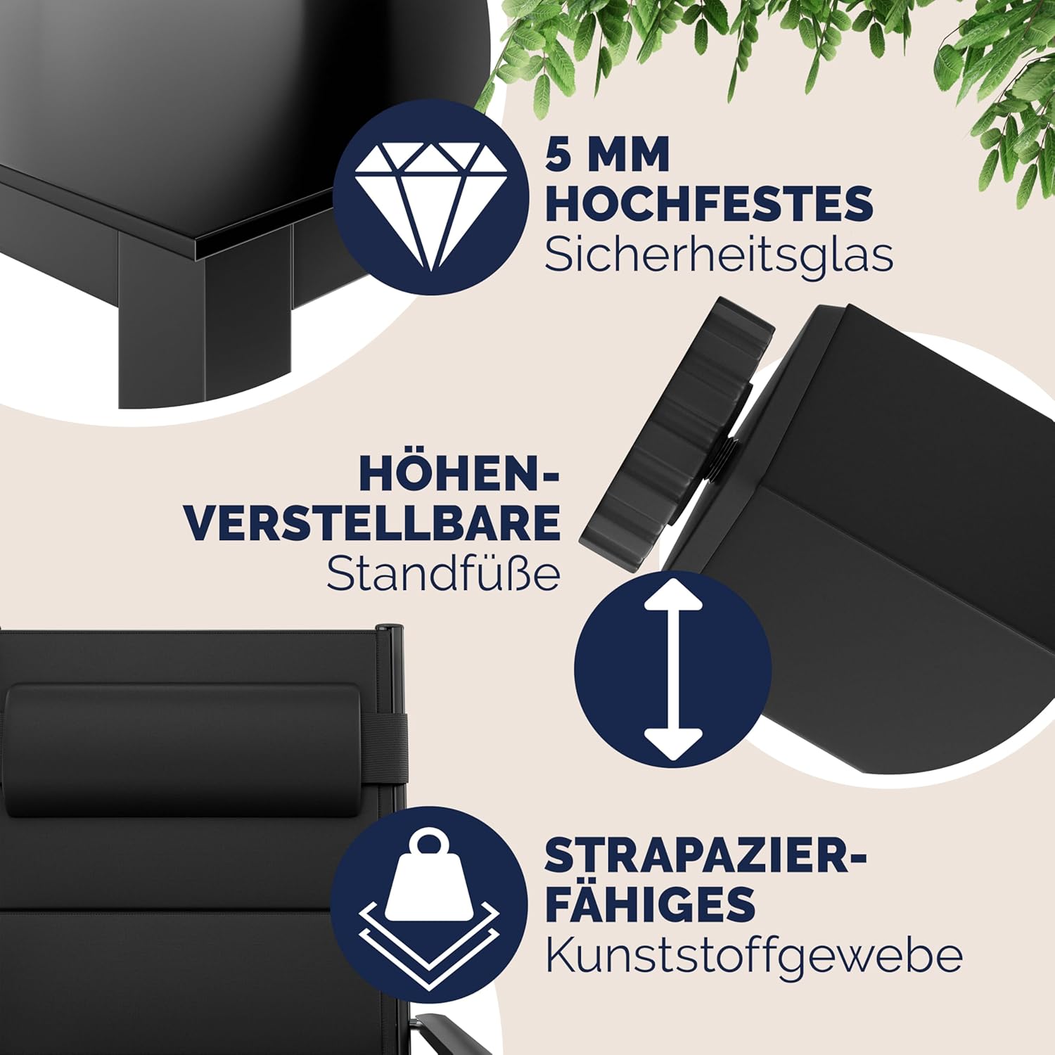 Casaria® Gartenmöbel Set Gartentisch 6 Stühle Klappbar Alu inkl. Kopfkissen Outdoor 8-Fach verstellbare Rückenlehne Wetterfest Terrasse Sitzgruppe Anthrazit 150x90cm — Ansicht 5