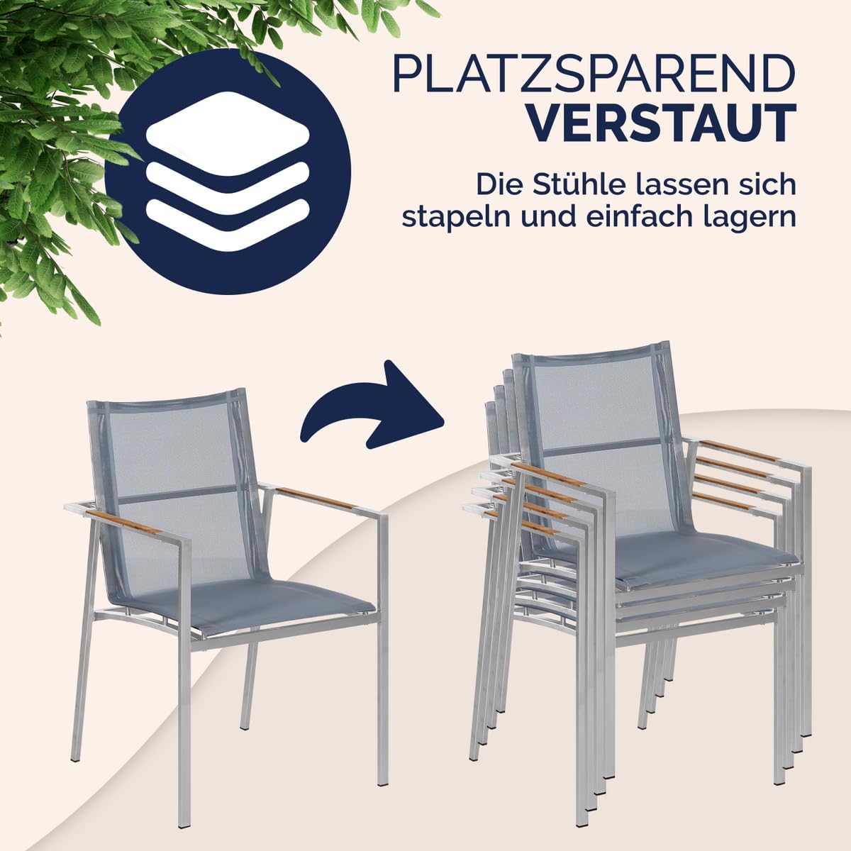 Casaria® Gartenmöbel Set Holz Stapelbar FSC®- / SVLK- Zertifiziert Akazie Teak Polyrattan Garten Balkon Terrasse Tisch 190x90cm Sitzgruppe Wetterfest Outdoor — Ansicht 2