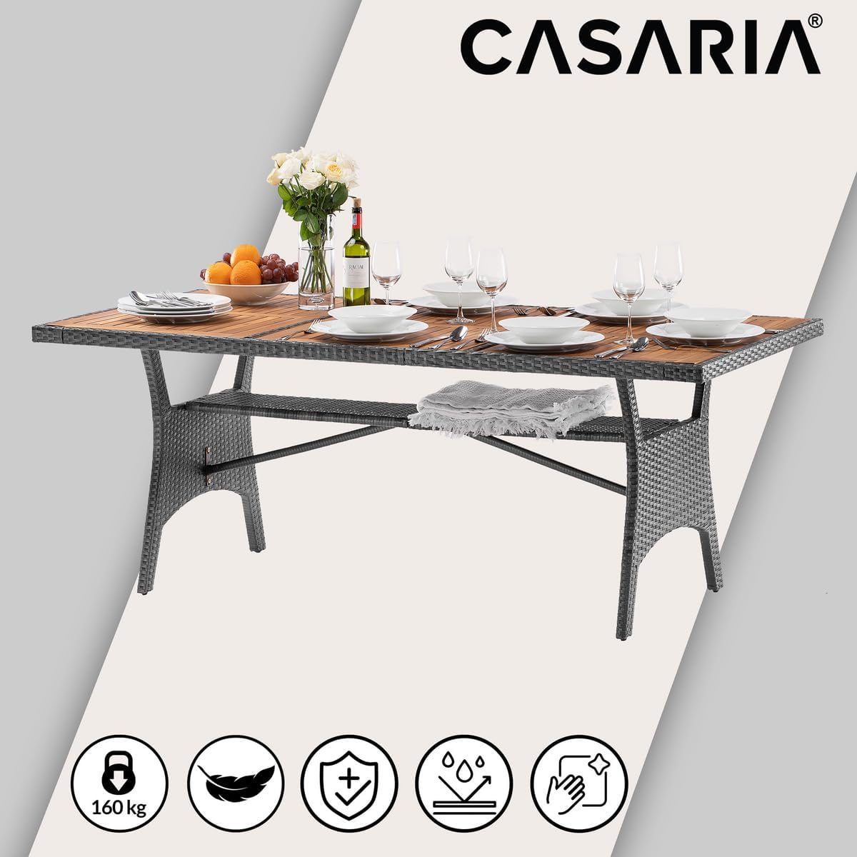 Casaria® Gartenmöbel Set Holz Stapelbar FSC®- / SVLK- Zertifiziert Akazie Teak Polyrattan Garten Balkon Terrasse Tisch 190x90cm Sitzgruppe Wetterfest Outdoor — Ansicht 4