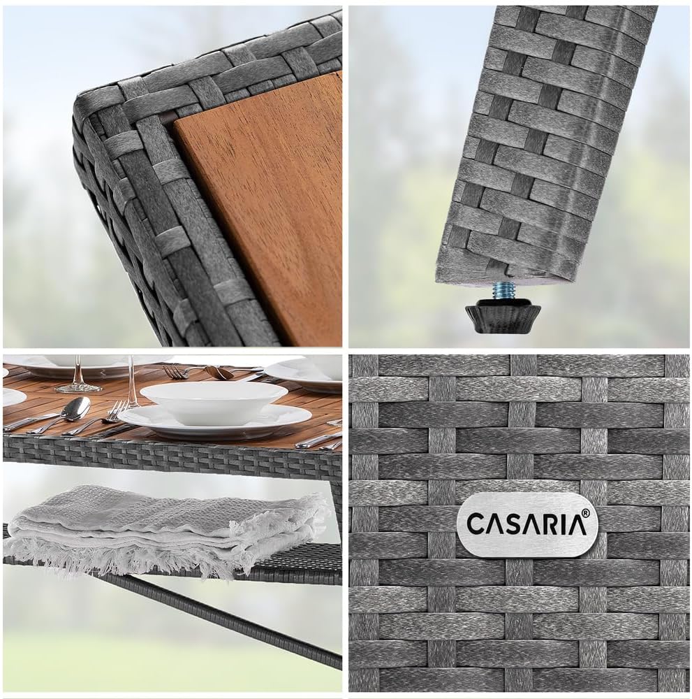 Casaria® Gartenmöbel Set Holz Stapelbar FSC®- / SVLK- Zertifiziert Akazie Teak Polyrattan Garten Balkon Terrasse Tisch 190x90cm Sitzgruppe Wetterfest Outdoor — Ansicht 5