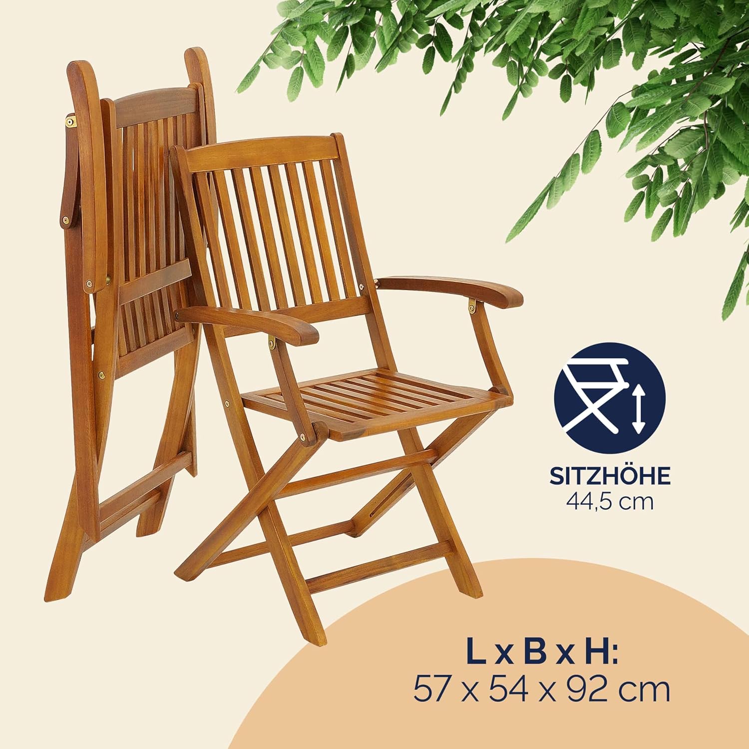 Casaria® Gartenmöbel Set Holz Wetterfest Klappbar 7-TLG. Schirmständer Armlehnen Garten Balkon Terrasse 160x85cm Akazie Braun — Ansicht 3