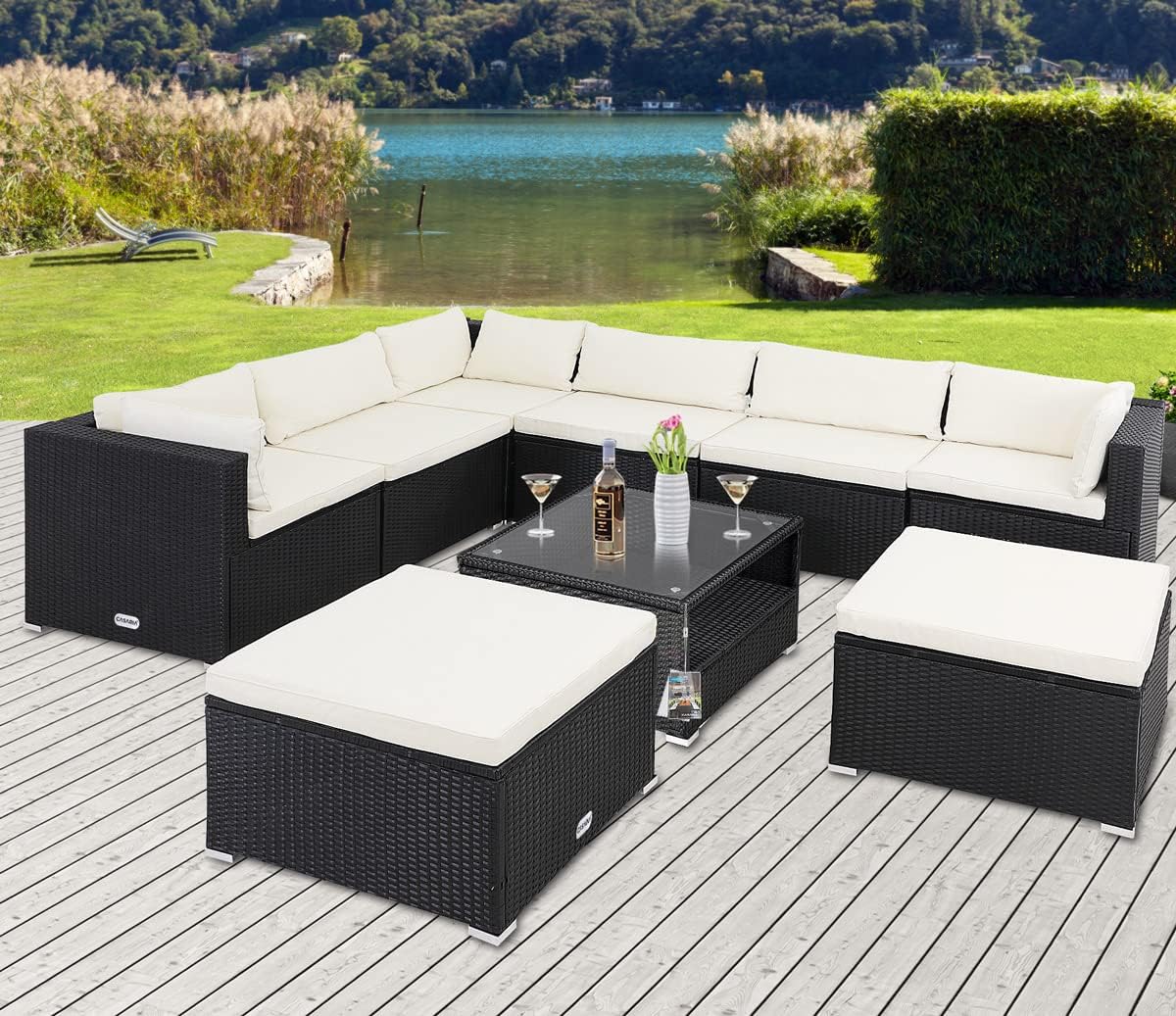 Casaria® Gartenmöbel Set Lounge Möbel für 8 Personen inkl. Auflagen Wetterfest Outdoor Terrasse Gartentisch Sitzkissen Balkon Schwarz Creme — Ansicht 2