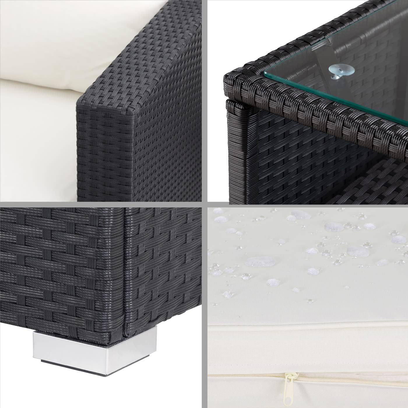 Casaria® Gartenmöbel Set Lounge Möbel für 8 Personen inkl. Auflagen Wetterfest Outdoor Terrasse Gartentisch Sitzkissen Balkon Schwarz Creme — Ansicht 3