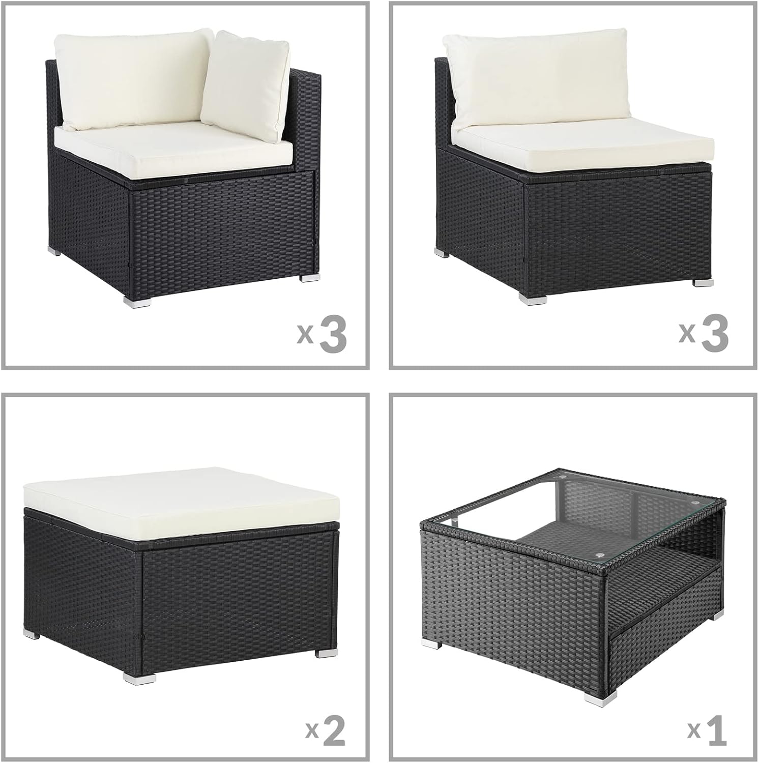 Casaria® Gartenmöbel Set Lounge Möbel für 8 Personen inkl. Auflagen Wetterfest Outdoor Terrasse Gartentisch Sitzkissen Balkon Schwarz Creme — Ansicht 6