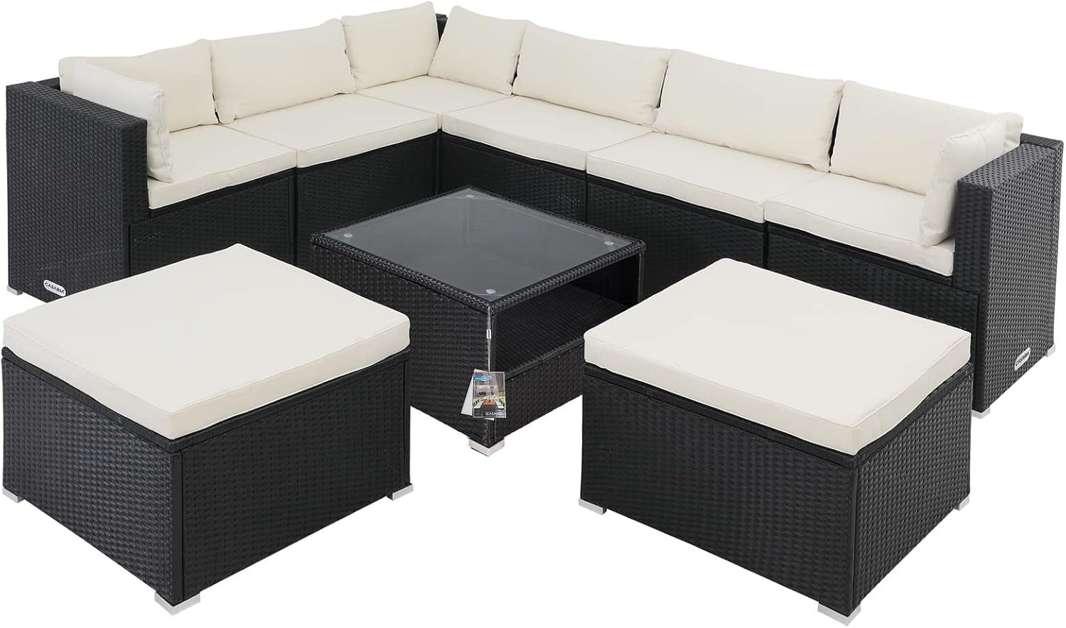 Casaria® Gartenmöbel Set Lounge Möbel für 8 Personen inkl. Auflagen Wetterfest Outdoor Terrasse Gartentisch Sitzkissen Balkon Schwarz Creme