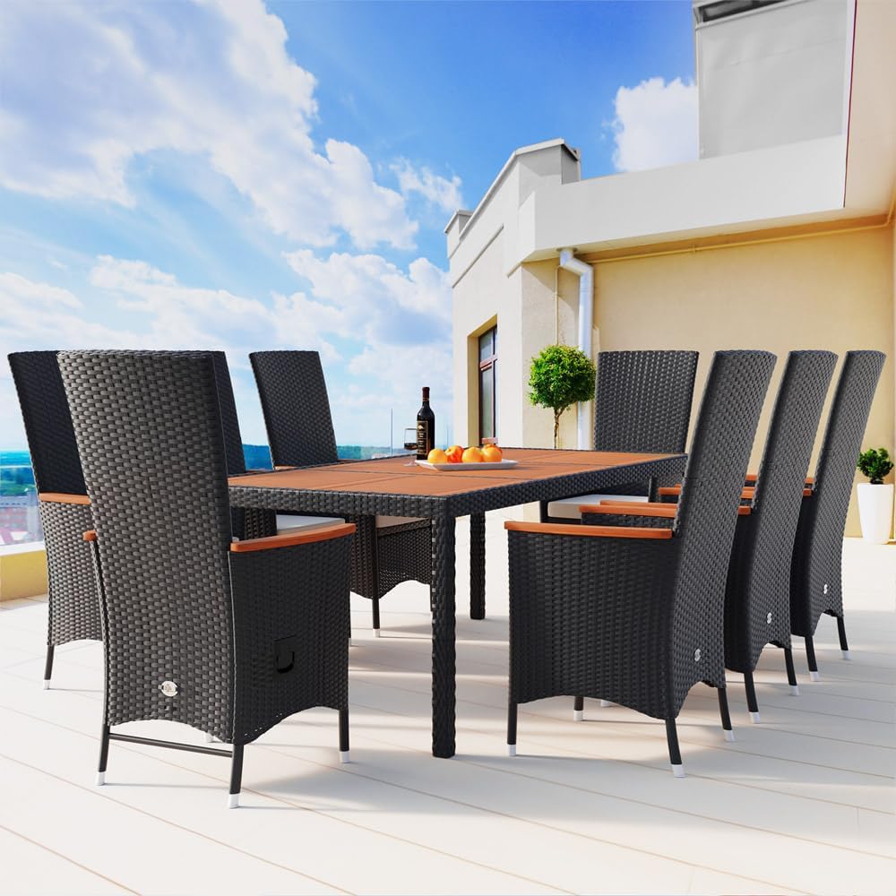 Casaria® Gartenmöbel Set mit Tisch 8 Stühle inkl. 2 Rückenlehne und Fußablage verstellbar 7cm Auflagen Sitzgruppe Outdoor Wetterfest Terrasse Garten Polyrattan Holz Akazie — Ansicht 2