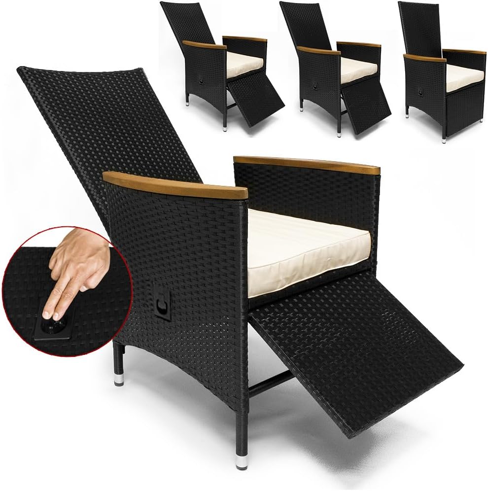 Casaria® Gartenmöbel Set mit Tisch 8 Stühle inkl. 2 Rückenlehne und Fußablage verstellbar 7cm Auflagen Sitzgruppe Outdoor Wetterfest Terrasse Garten Polyrattan Holz Akazie — Ansicht 3
