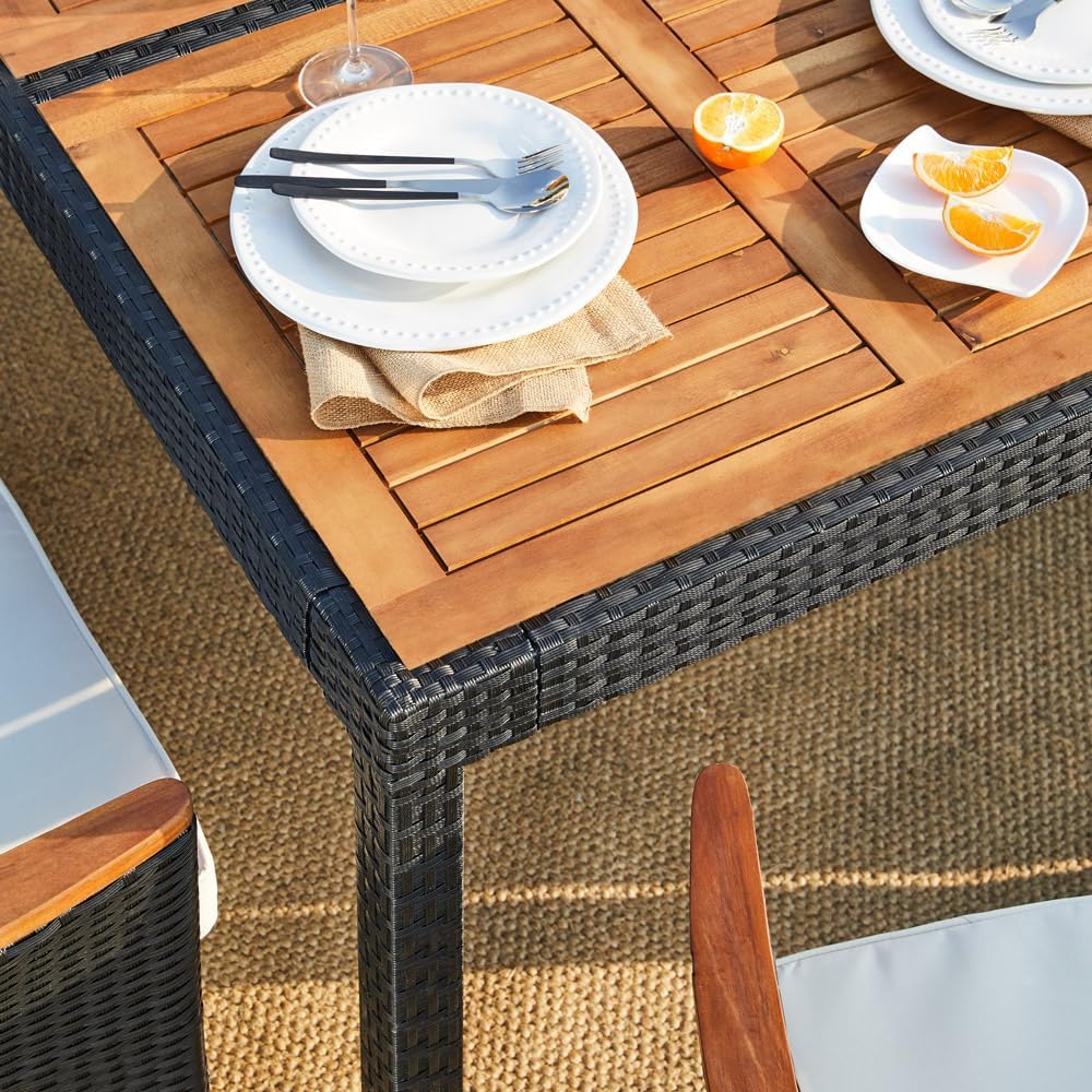 Casaria® Gartenmöbel Set mit Tisch 8 Stühle inkl. 2 Rückenlehne und Fußablage verstellbar 7cm Auflagen Sitzgruppe Outdoor Wetterfest Terrasse Garten Polyrattan Holz Akazie — Ansicht 5