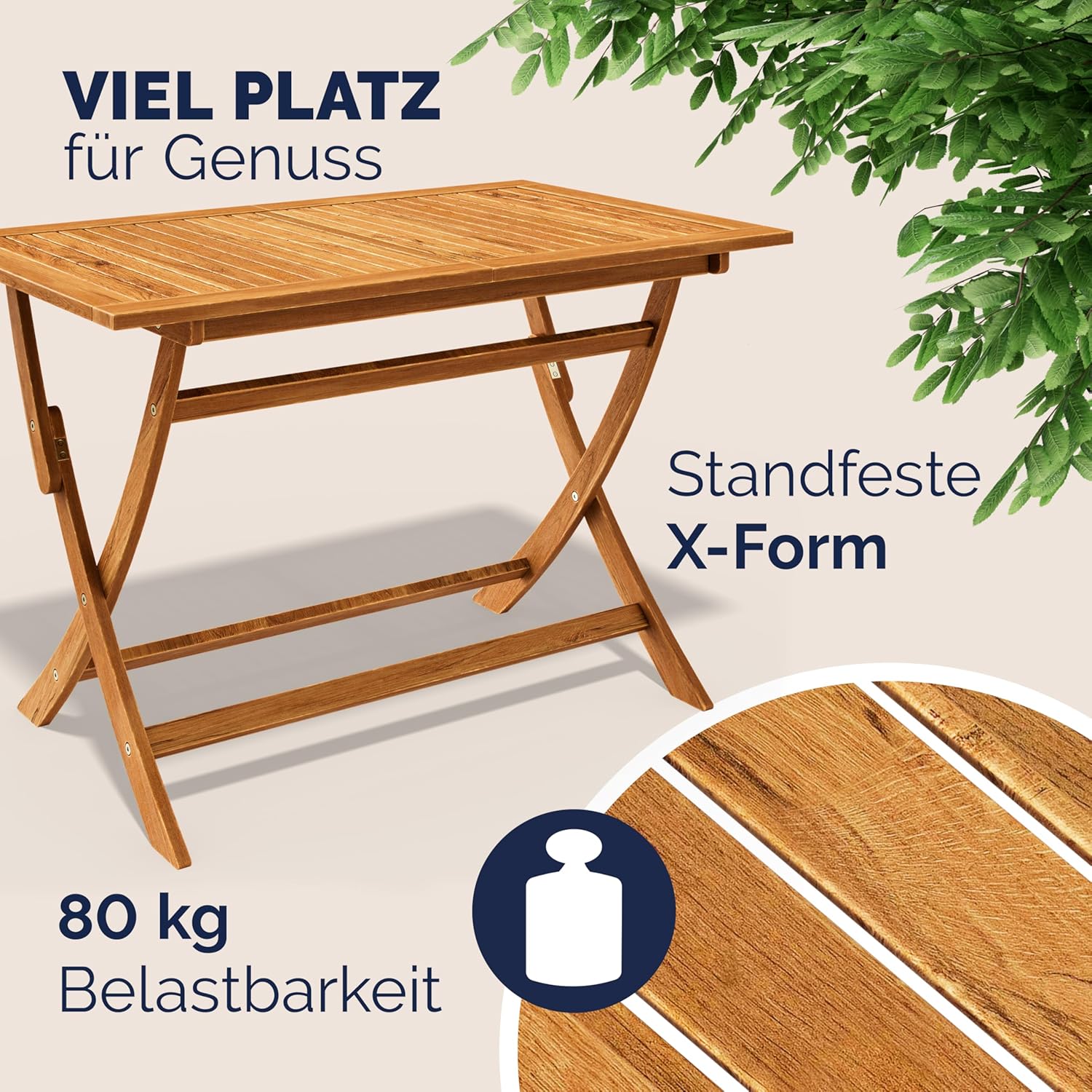 Casaria® Gartenmöbel Set Modell 2026 - NEU: Extra Stabiler Tisch mit umlaufender Verstärkungsleiste 5-teilig aus FSC® Akazienholz, 4 Stühle, klappbar für Garten & Balkon — Ansicht 4