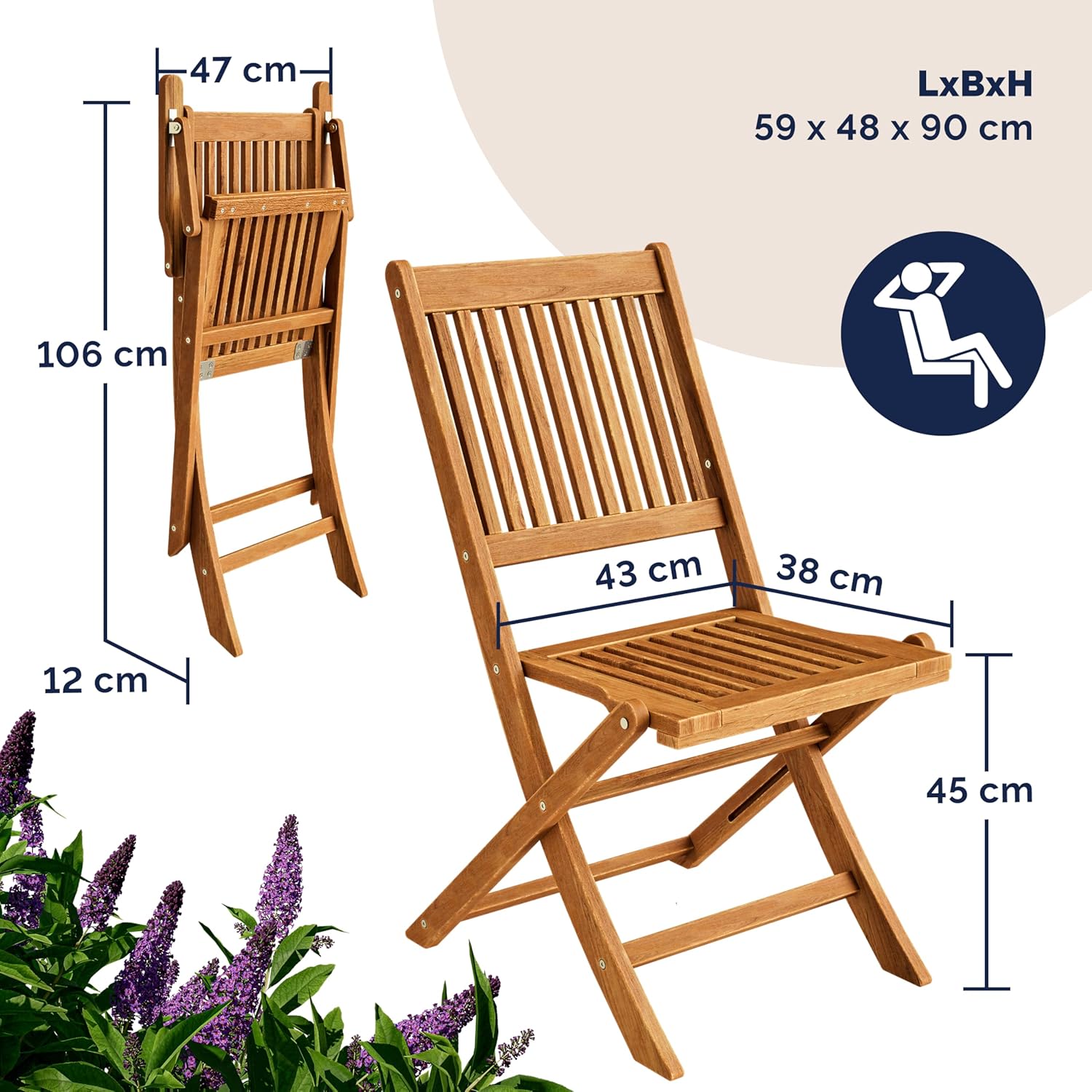Casaria® Gartenmöbel Set Modell 2026 - NEU: Extra Stabiler Tisch mit umlaufender Verstärkungsleiste 5-teilig aus FSC® Akazienholz, 4 Stühle, klappbar für Garten & Balkon — Ansicht 6