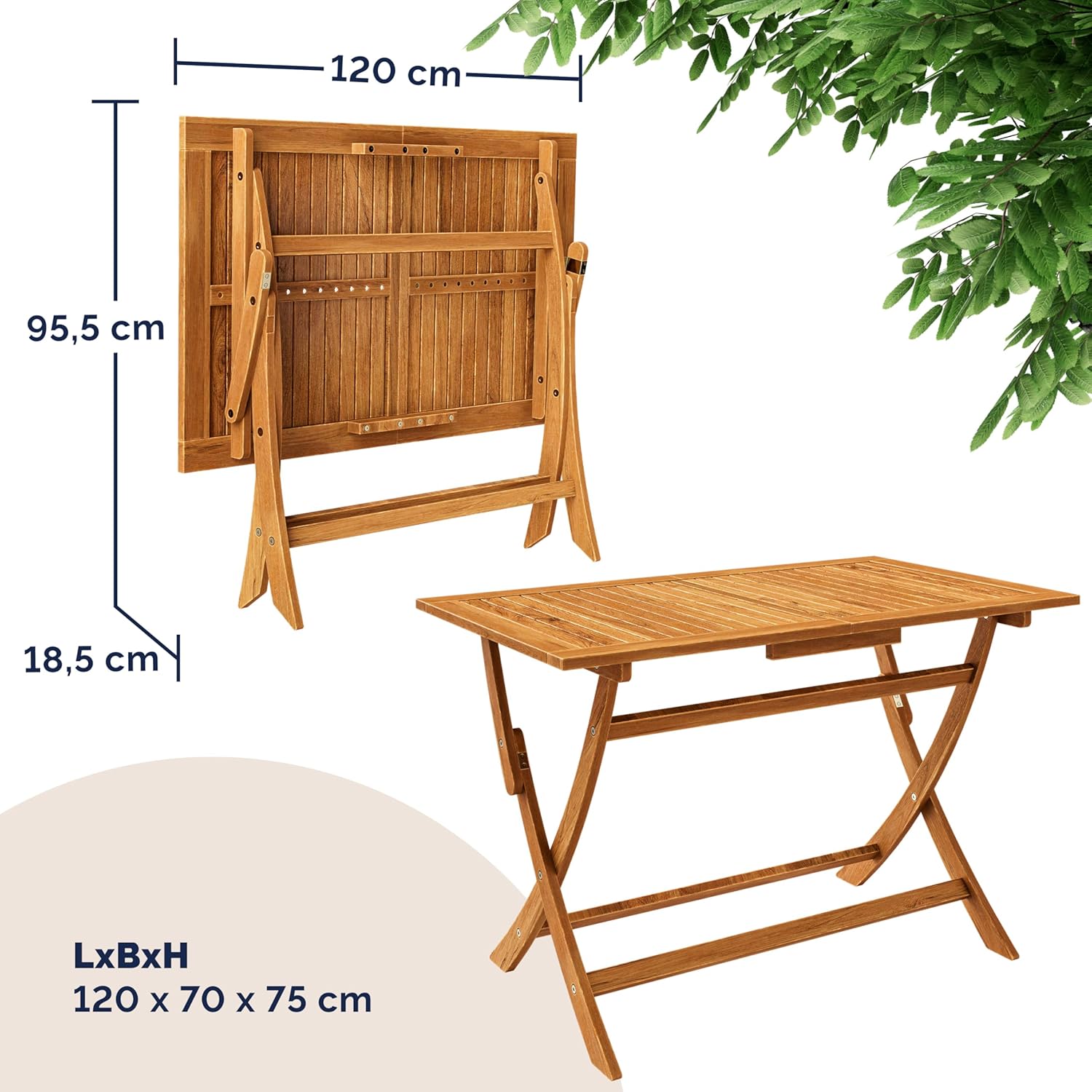 Casaria® Gartenmöbel Set Wetterfest Klappbar Akazie 5-TLG. FSC®-Zertifiziert Holz Armlehne 160kg Belastbarkeit Garten Terrasse Balkonmöbel 120x70cm Möbelset 4 Personen — Ansicht 5