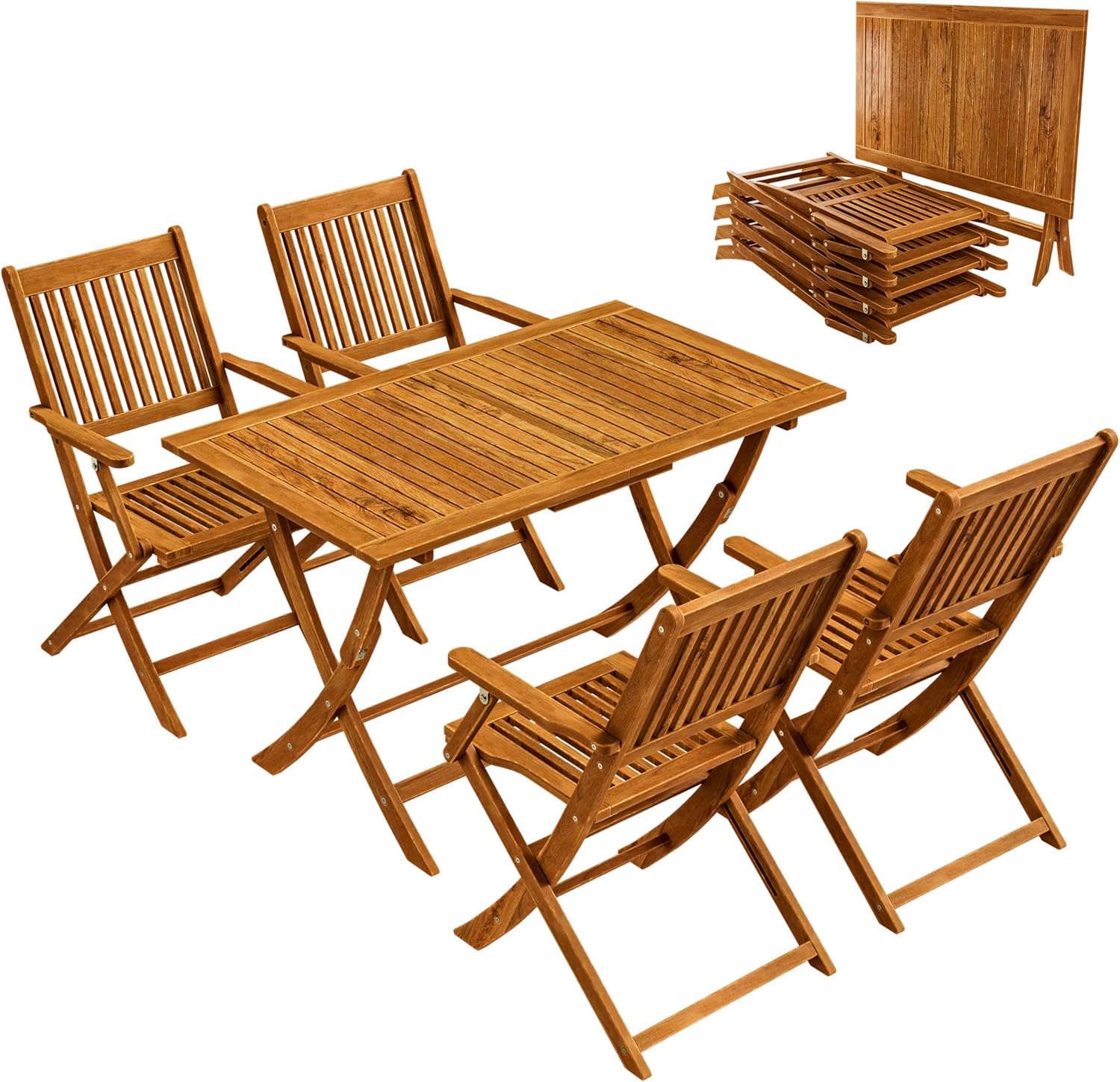 Casaria® Gartenmöbel Set Wetterfest Klappbar Akazie 5-TLG. FSC®-Zertifiziert Holz Armlehne 160kg Belastbarkeit Garten Terrasse Balkonmöbel 120x70cm Möbelset 4 Personen