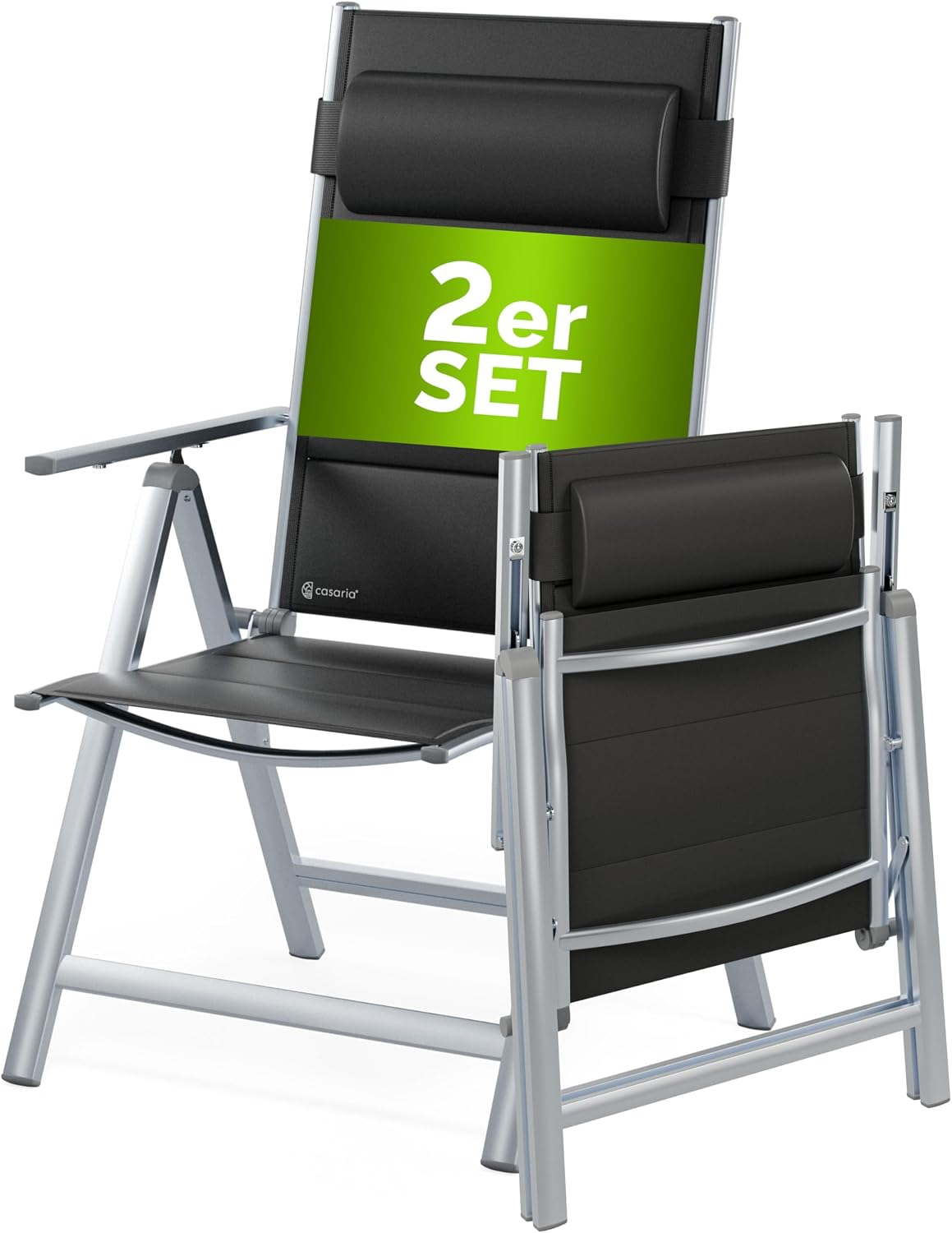 Casaria® Gartenstühle 2er Set Klappbar Gepolstert Alu 8- Fach Verstellbar 120 kg Belastbarkeit Wetterfest Outdoor Balkon Camping Hochlehner Klappstuhl