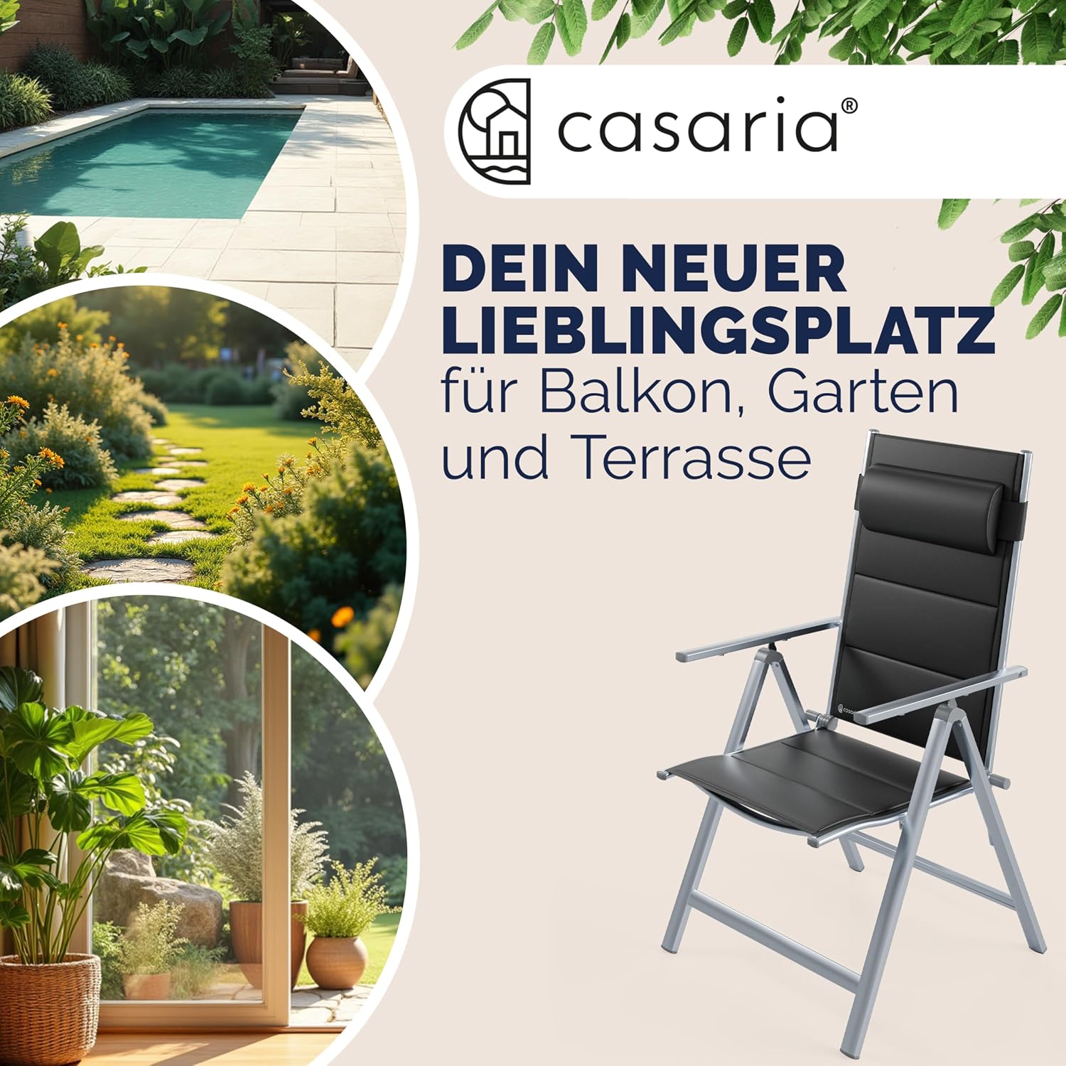 Casaria® Gartenstühle 2er Set Klappbar Gepolstert Alu 8- Fach Verstellbar 120 kg Belastbarkeit Wetterfest Outdoor Balkon Camping Hochlehner Klappstuhl — Ansicht 4