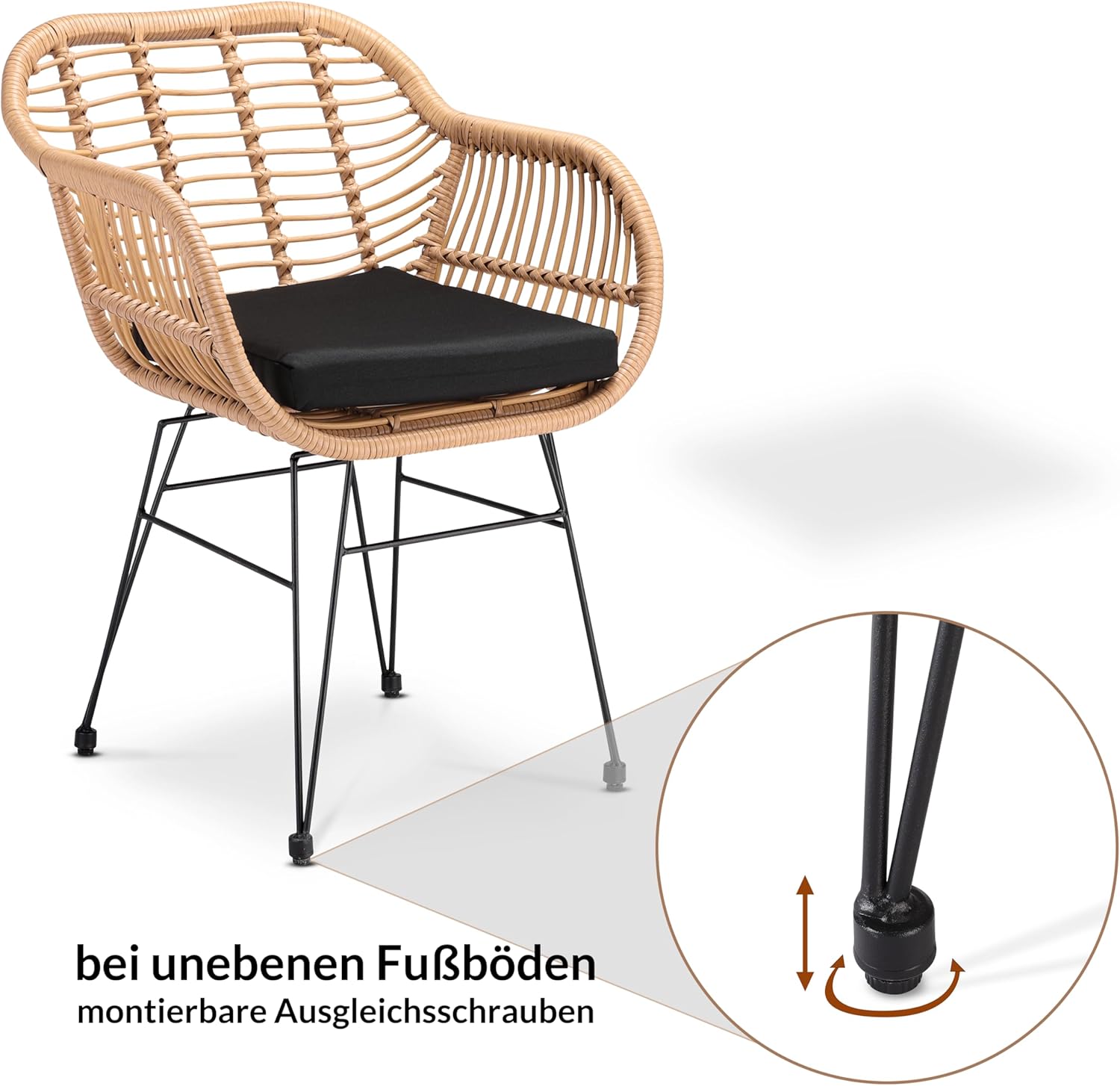 Casaria® Gartenstühle 2er Set Polyrattan inkl. Auflage Armlehne Metall Wetterfest Verstellbar Outdoor Modern Garten Terrasse Balkon Gartensessel Stuhl — Ansicht 4
