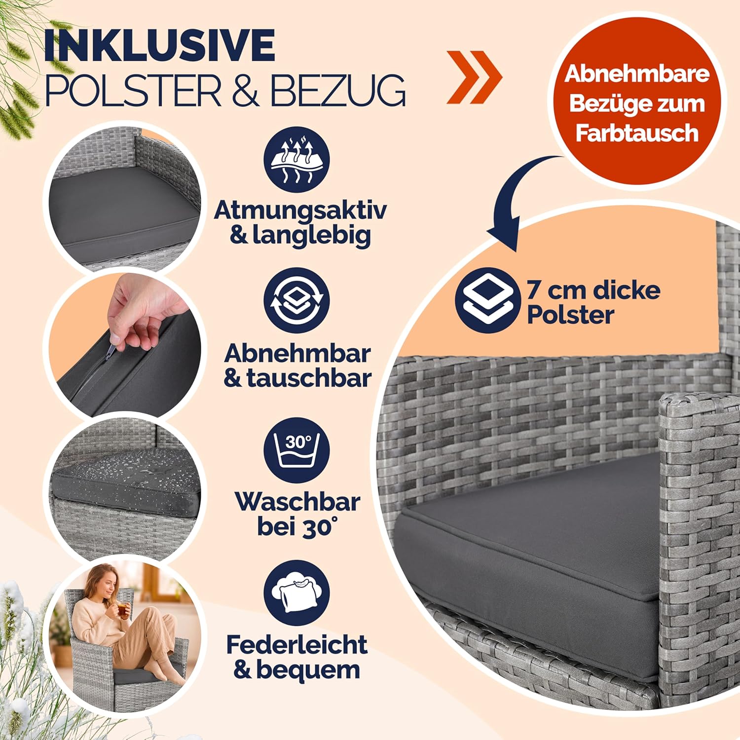 Casaria® Gartenstühle 2er Set Polyrattan Stapelbar mit Auflagen 160kg Belastbarkeit Wetterfest Outdoor Garten Terrasse Balkon Stapelstuhl Stuhl Sessel — Ansicht 4