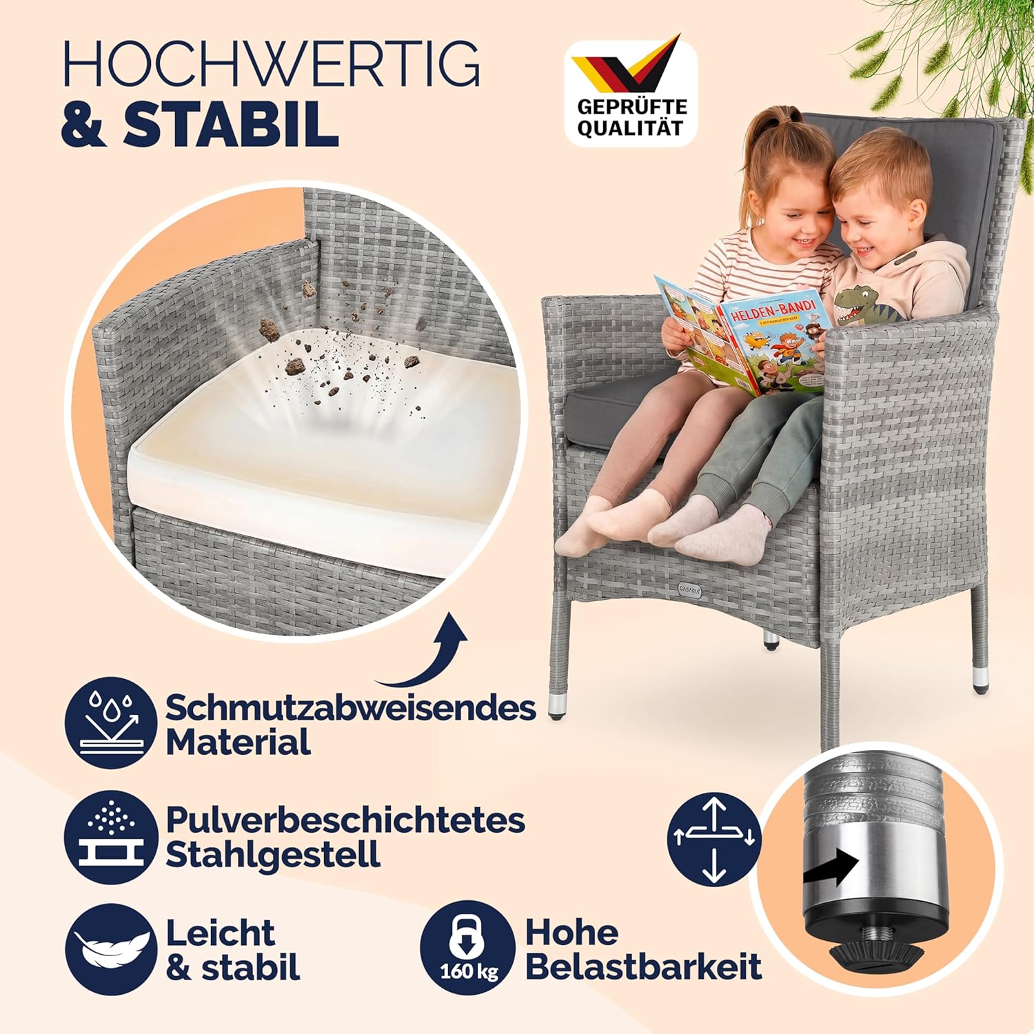 Casaria® Gartenstühle 2er Set Polyrattan Stapelbar mit Auflagen 160kg Belastbarkeit Wetterfest Outdoor Garten Terrasse Balkon Stapelstuhl Stuhl Sessel — Ansicht 5