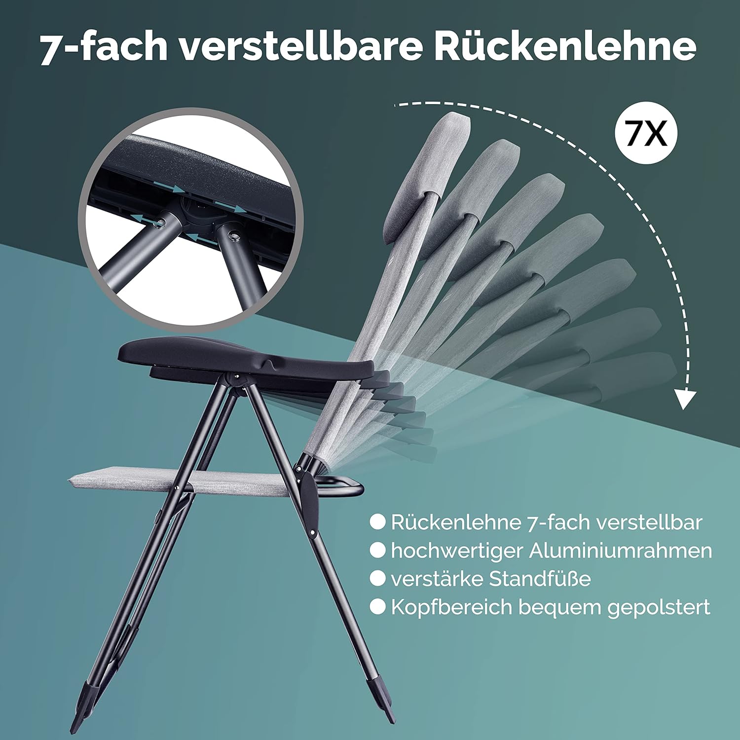 Casaria Gartenstühle 4er Set Klappbar 7-Fach Verstellbar Alu mit hoher Rückenlehne Liegefunktion Faltbar Balkon Campingstuhl Klappstuhl Hochlehner — Ansicht 4