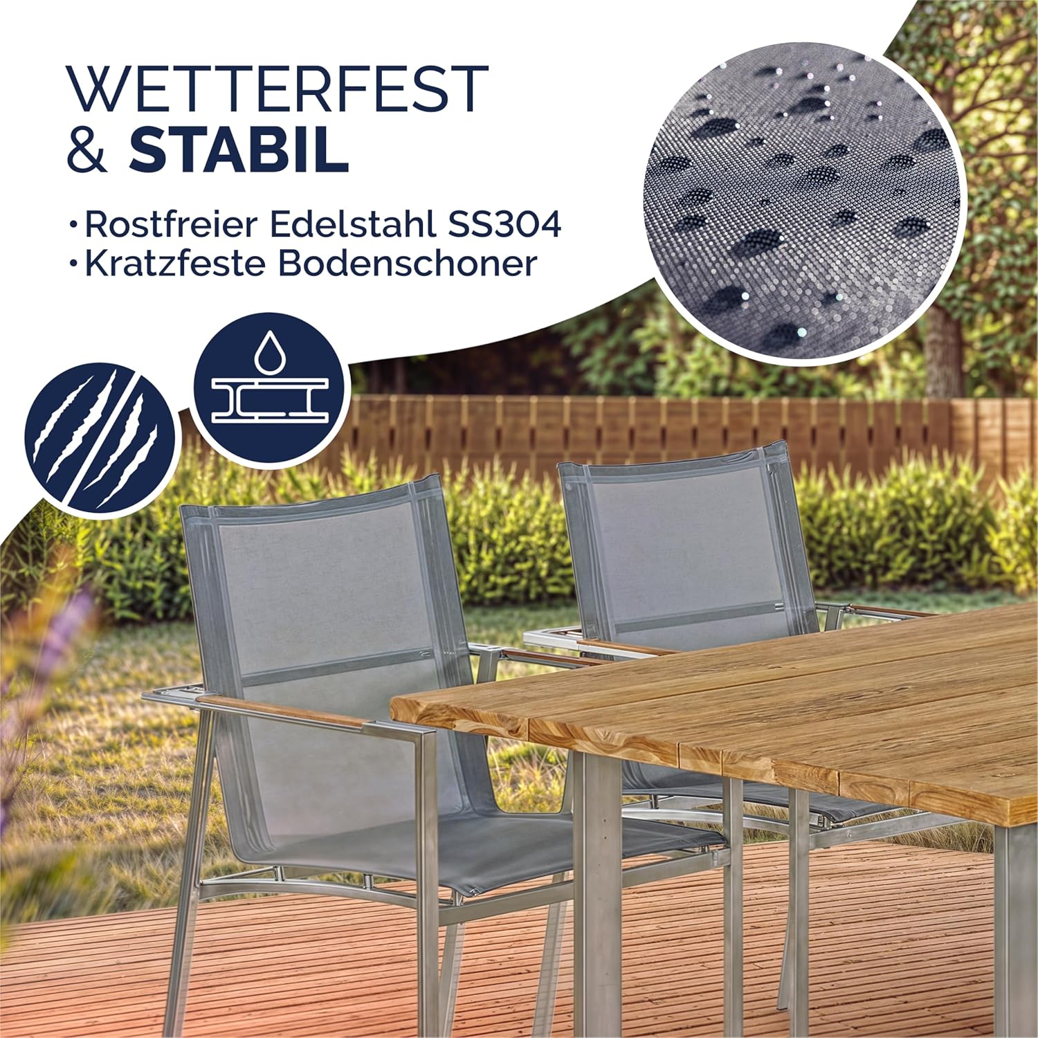 Casaria® Gartenstuhl 4er Set Armlehnen Stapelbar 160kg Garten Terrasse Balkon Gartenmöbel Terrassenstuhl Teakholz Edelstahl — Ansicht 3