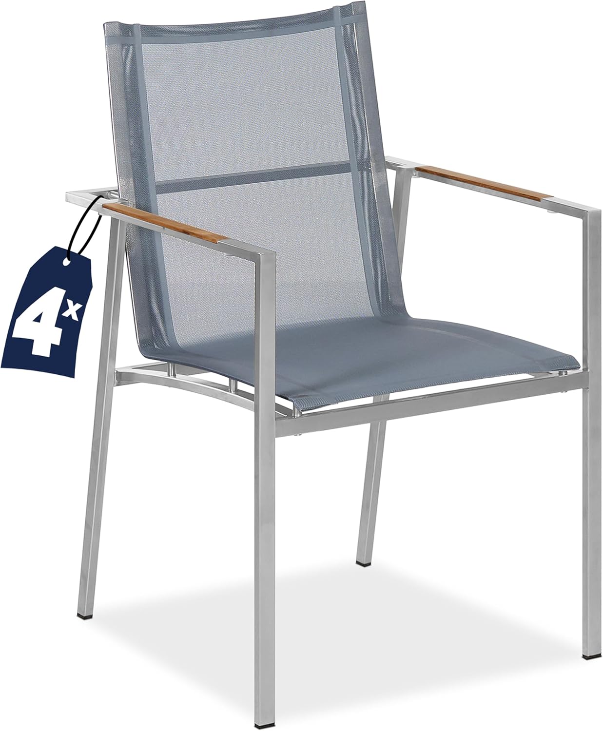 Casaria® Gartenstuhl 4er Set Armlehnen Stapelbar 160kg Garten Terrasse Balkon Gartenmöbel Terrassenstuhl Teakholz Edelstahl