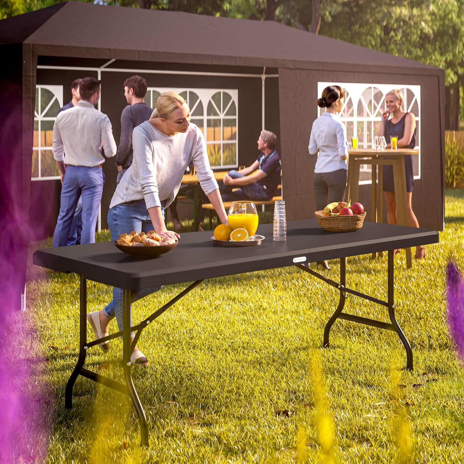 Casaria® Gartentisch 183x76cm Klappbar Wetterfest Tragbar Kunststoff 8 Personen Garten Terrasse Camping Balkontisch Klapptisch Buffettisch Anthrazit — Ansicht 2
