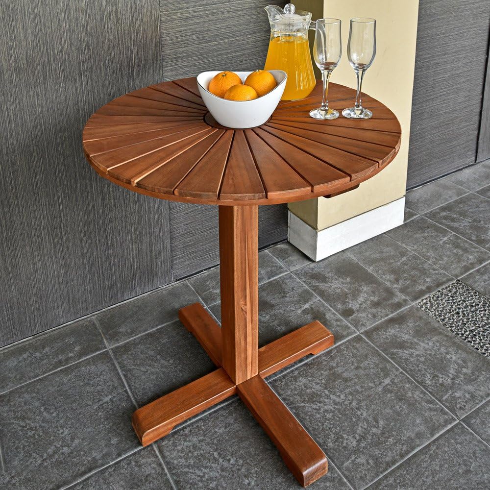 Casaria® Gartentisch Balkontisch Wetterfest Holz Rund ?70,5cm 80kg Belastbarkeit Balkon Garten Terrasse Tisch Terrassentisch Holztisch Akazie — Ansicht 2