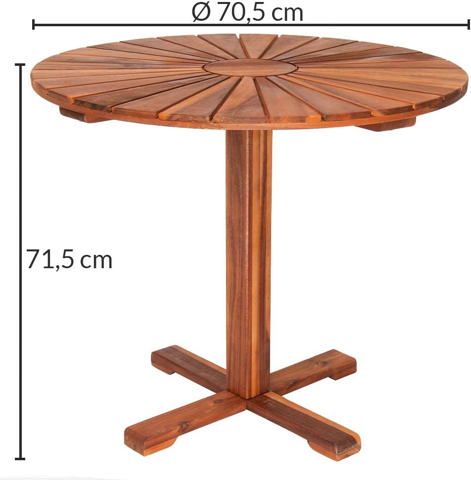 Casaria® Gartentisch Balkontisch Wetterfest Holz Rund ?70,5cm 80kg Belastbarkeit Balkon Garten Terrasse Tisch Terrassentisch Holztisch Akazie — Ansicht 3