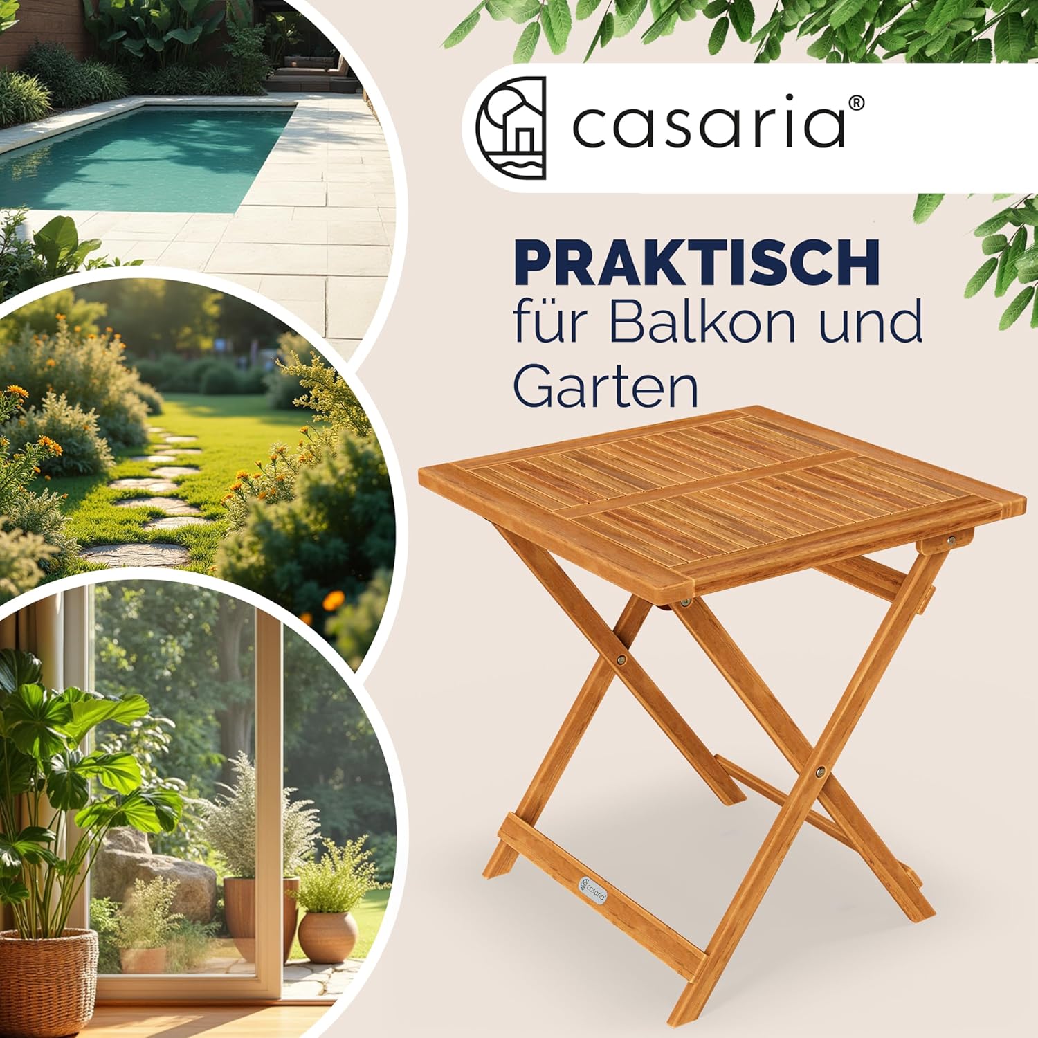 Casaria® Gartentisch Balkontisch Wetterfest Klappbar Holz 70x70cm 80kg Belastbarkeit Balkon Garten Terrasse Tisch Klapptisch Pflanztisch Akazie Braun — Ansicht 3