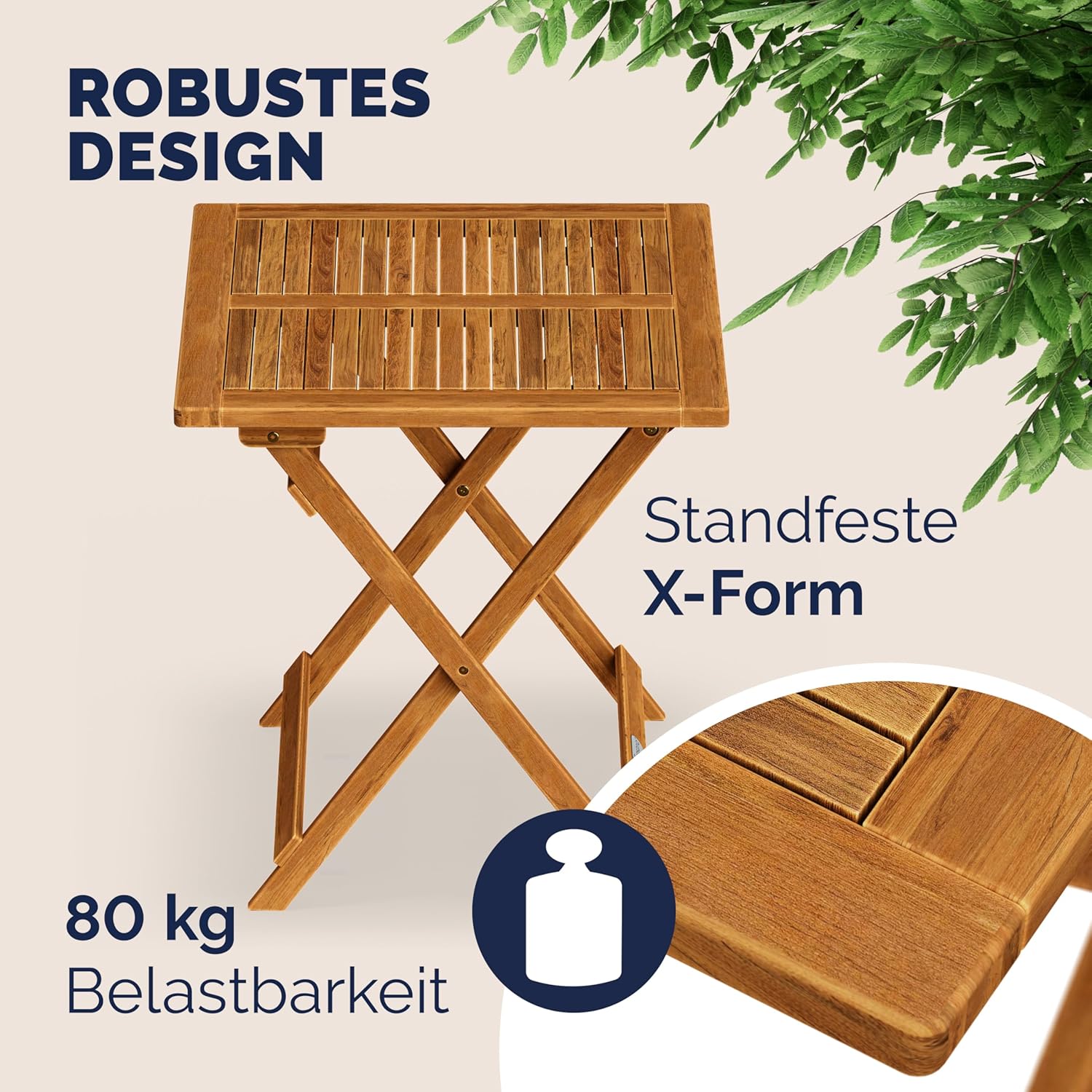 Casaria® Gartentisch Balkontisch Wetterfest Klappbar Holz 70x70cm 80kg Belastbarkeit Balkon Garten Terrasse Tisch Klapptisch Pflanztisch Akazie Braun — Ansicht 5