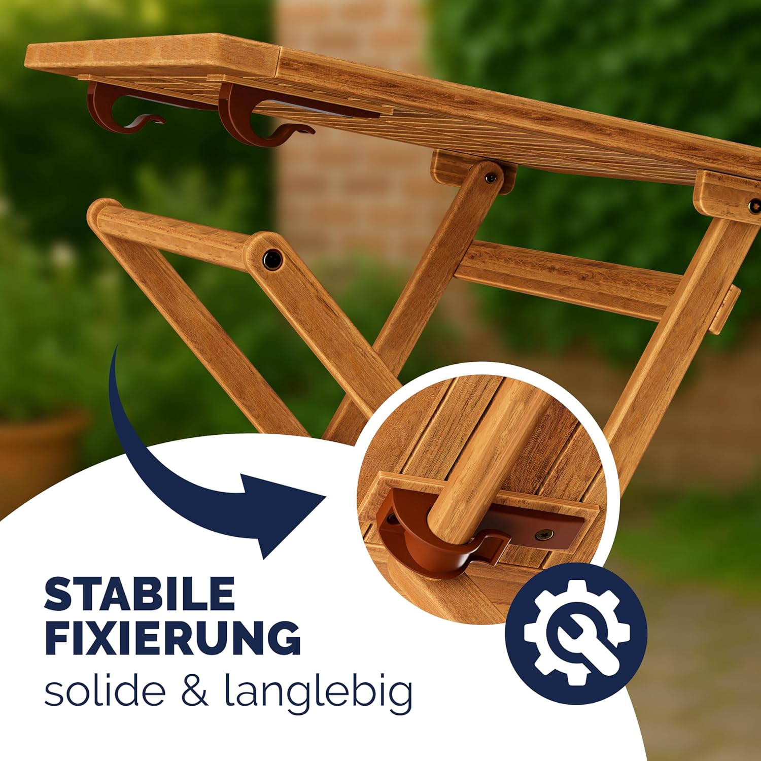 Casaria® Gartentisch Balkontisch Wetterfest Klappbar Holz 70x70cm 80kg Belastbarkeit Balkon Garten Terrasse Tisch Klapptisch Pflanztisch Akazie Braun — Ansicht 6